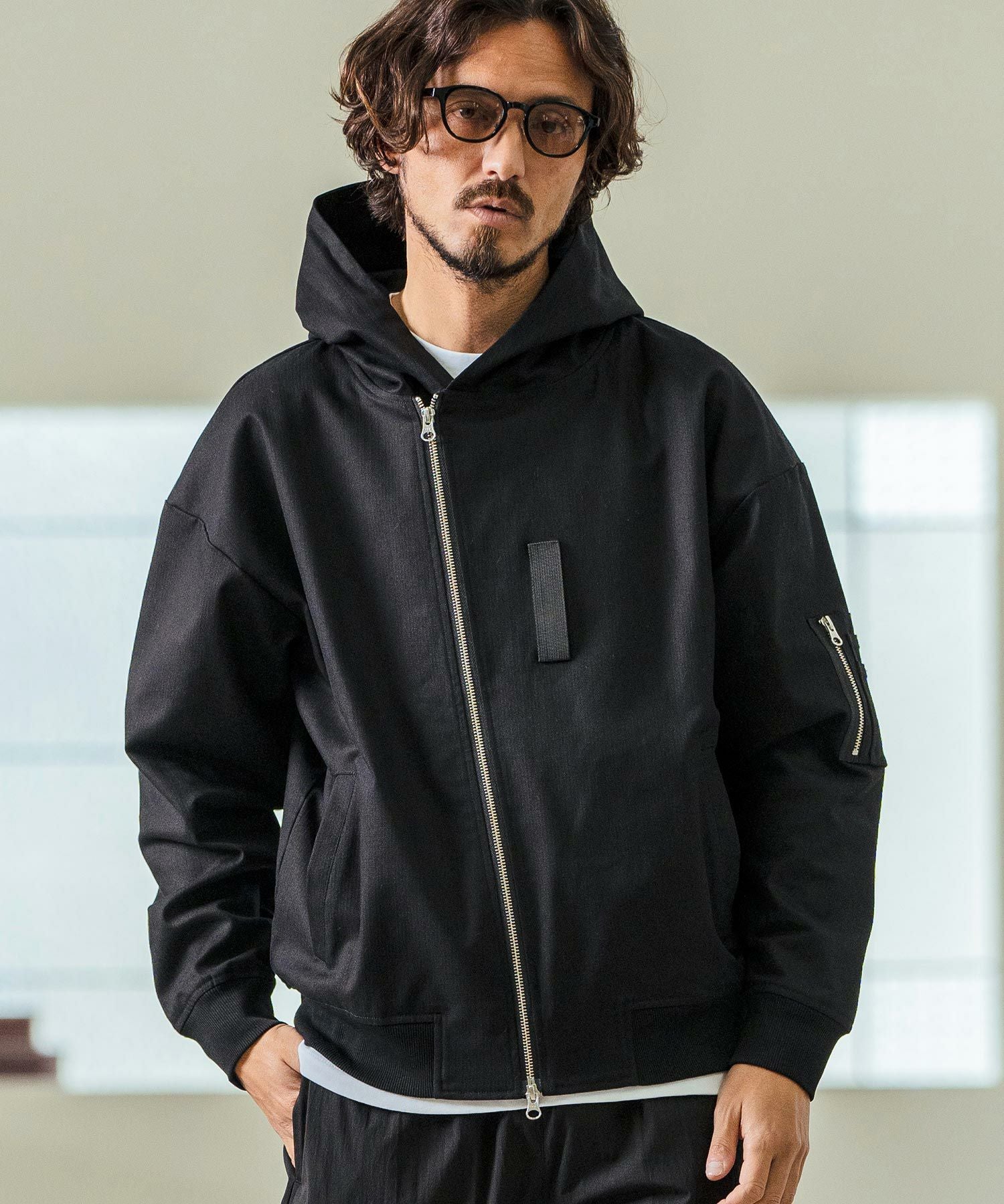 Magine(マージン)】Cotton Jacquard Stretch Fabric Hooded Blouson