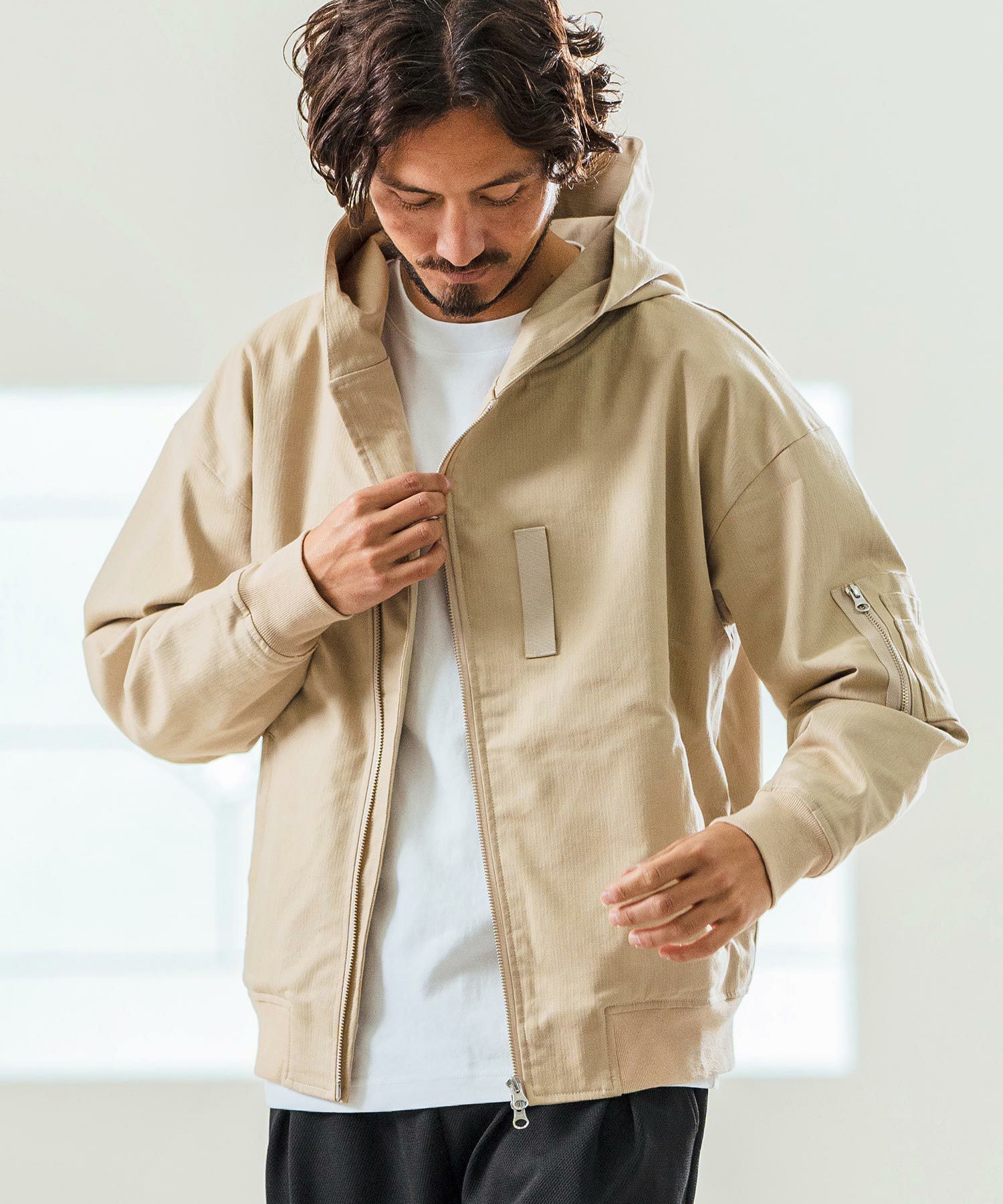 Magine(マージン)】Cotton Jacquard Stretch Fabric Hooded Blouson