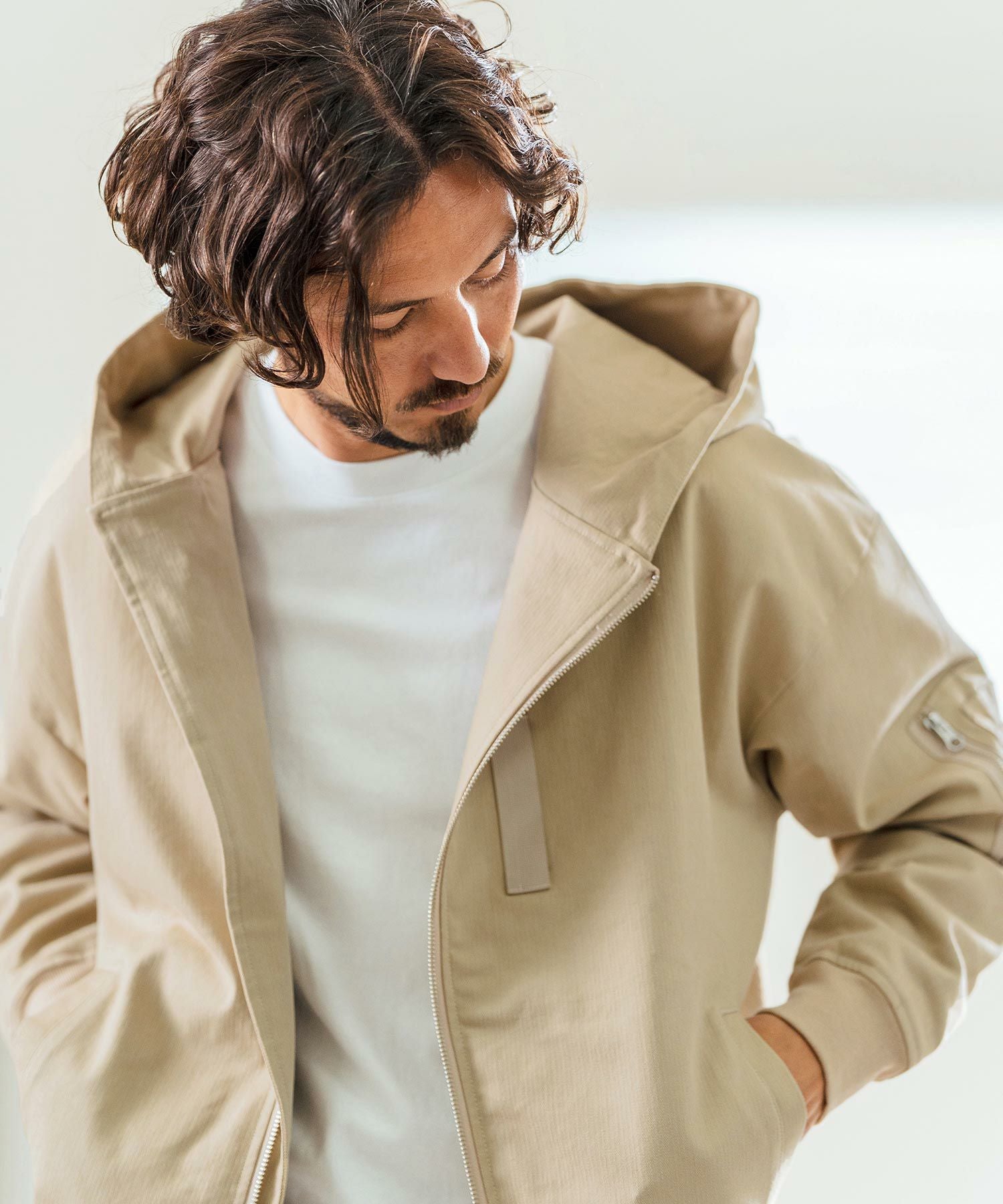 Magine(マージン)】Cotton Jacquard Stretch Fabric Hooded Blouson