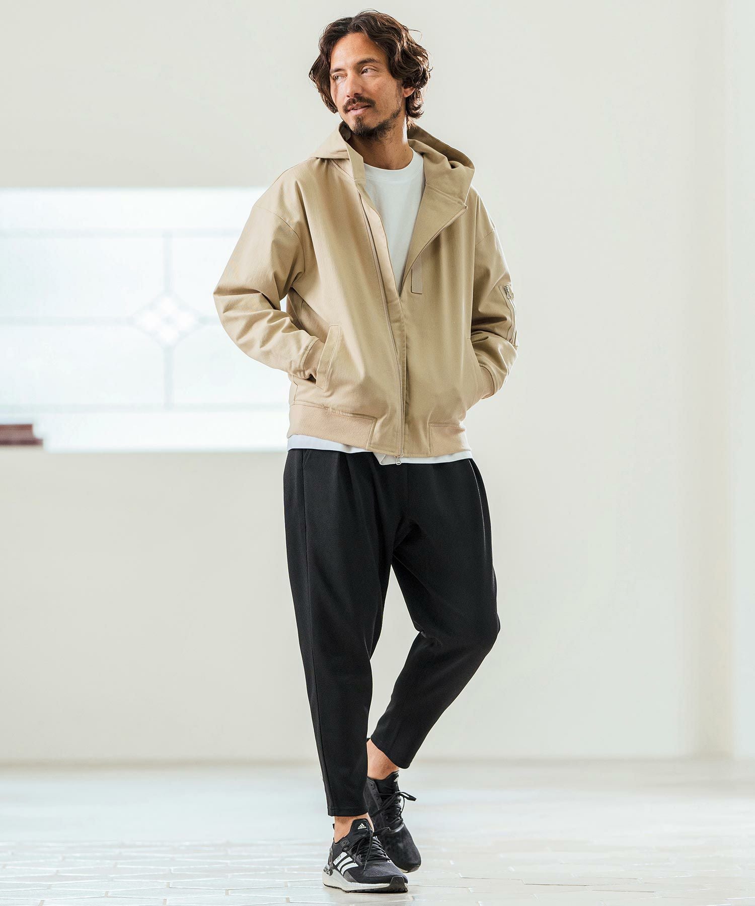 Magine(マージン)】Cotton Jacquard Stretch Fabric Hooded Blouson