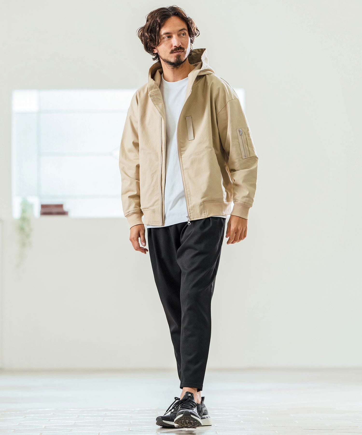 Magine(マージン)】Cotton Jacquard Stretch Fabric Hooded Blouson