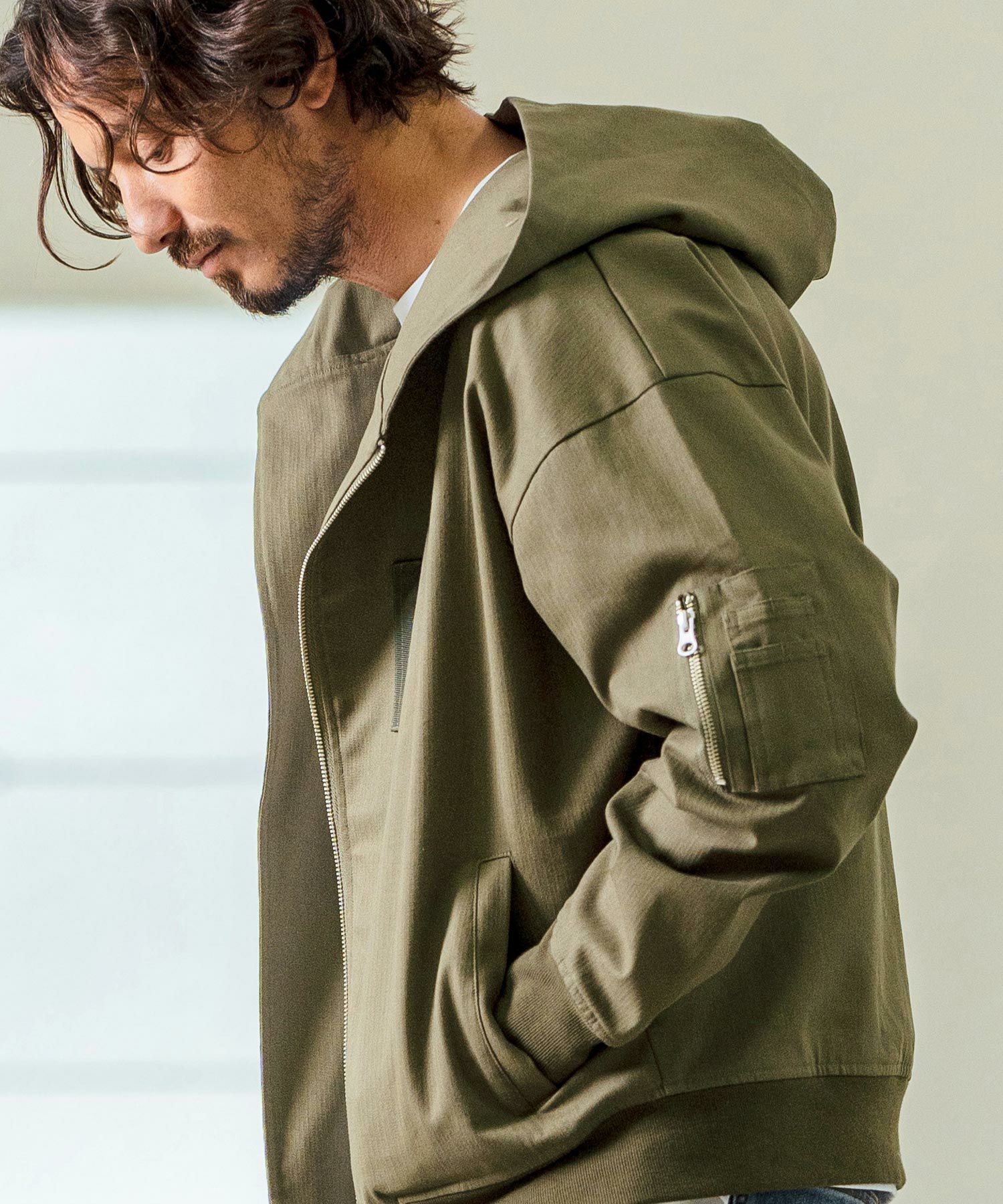 Magine(マージン)】Cotton Jacquard Stretch Fabric Hooded Blouson