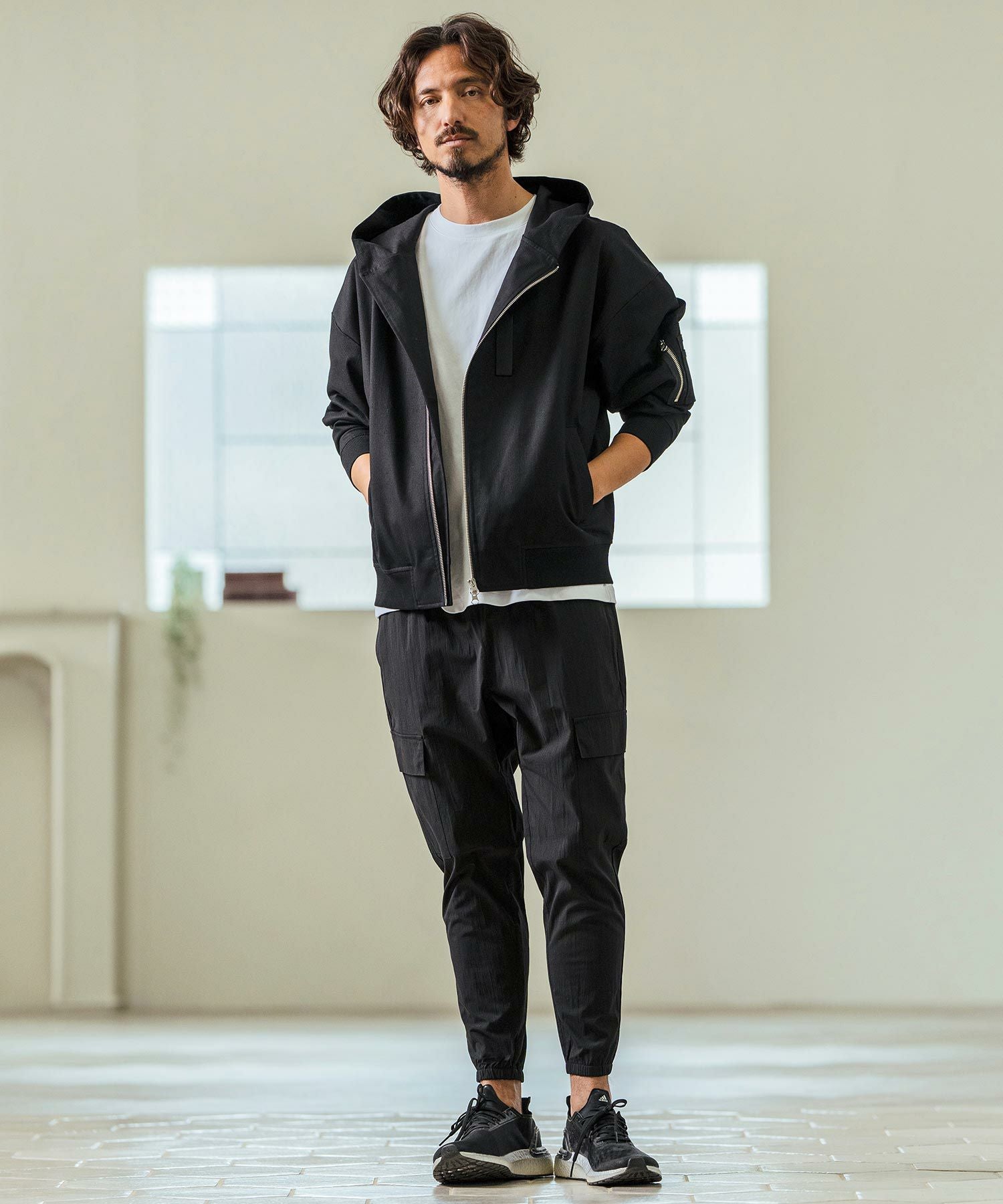 Magine(マージン)】Cotton Jacquard Stretch Fabric Hooded Blouson