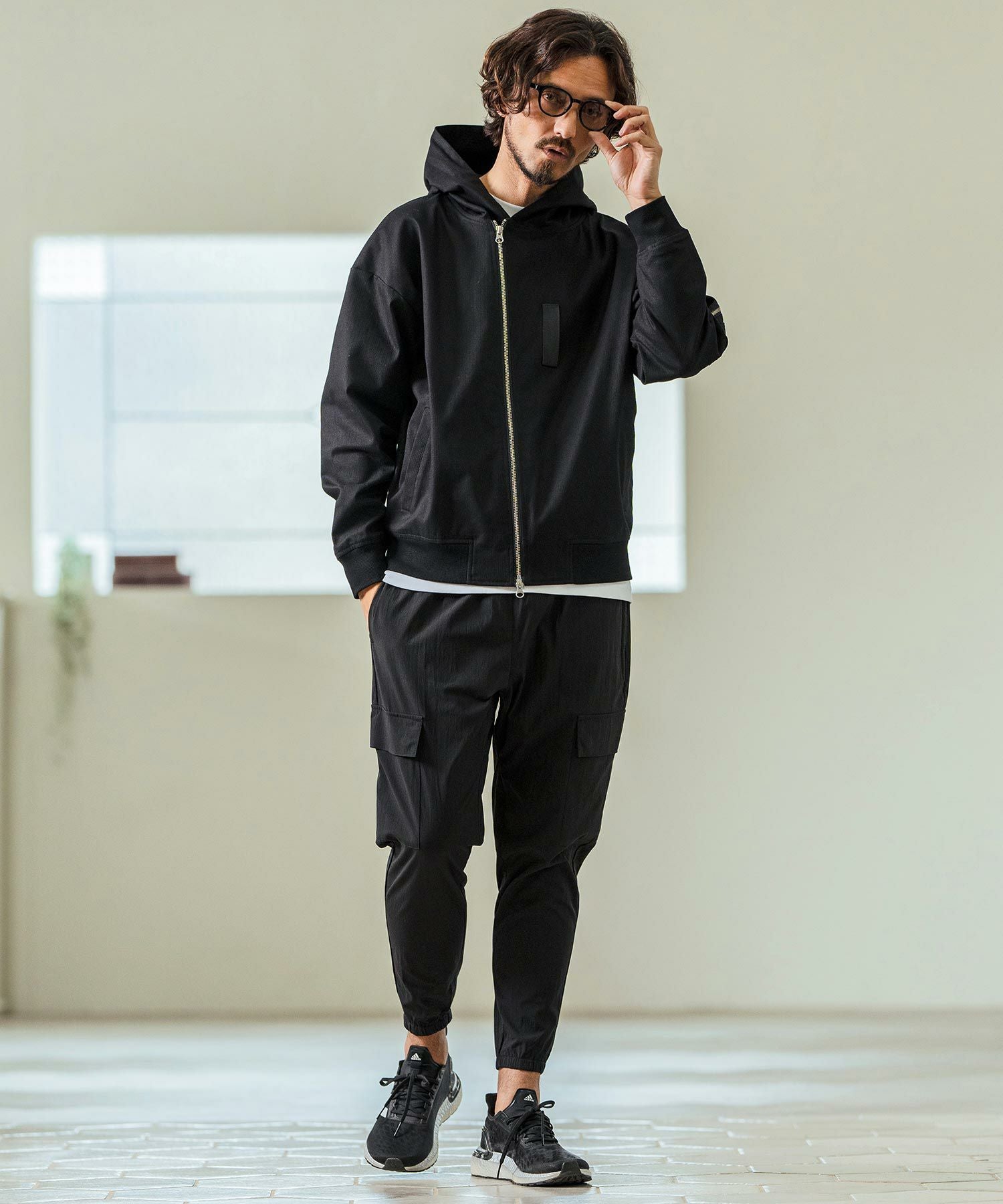 Magine(マージン)】Cotton Jacquard Stretch Fabric Hooded Blouson