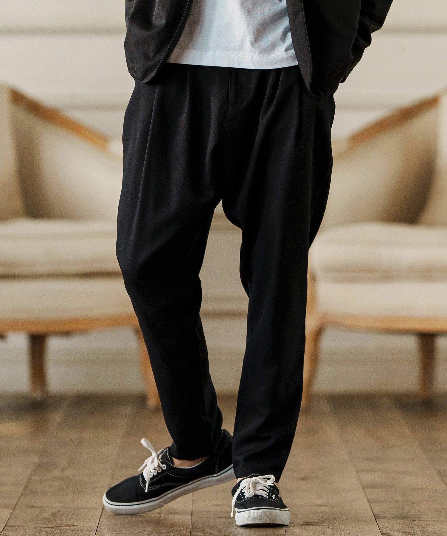 DIDDI ブラック サルエルパンツ CAMBIO(カンビオ)】Slacks Fabric Sarrouel Pants サルエルパンツ