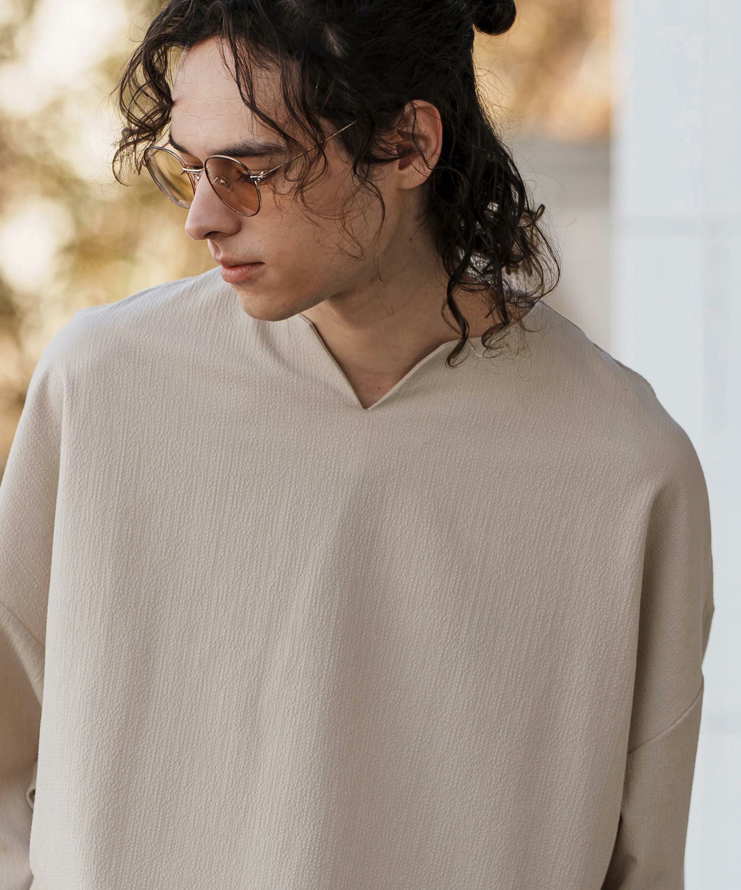 CAMBIO(カンビオ)】Stretch Seersucker Key Neck Short Sleeve