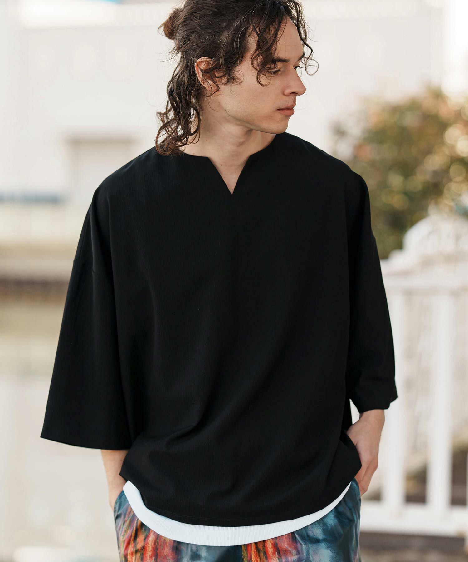 なかさん専用 30%OFF【CAMBIO(カンビオ)】Stretch Seersucker Key Neck Short Sleeve