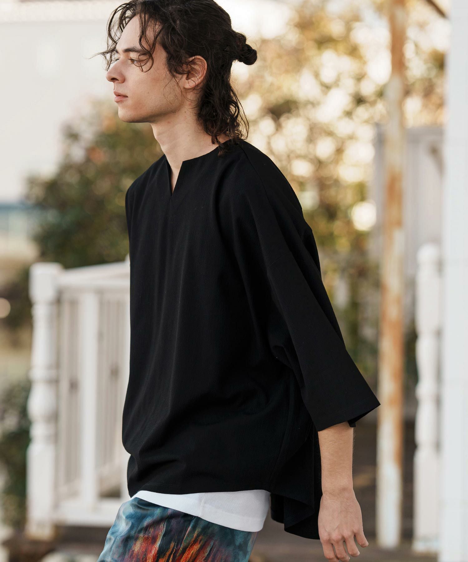 CAMBIO(カンビオ)】Stretch Seersucker Key Neck Short Sleeve
