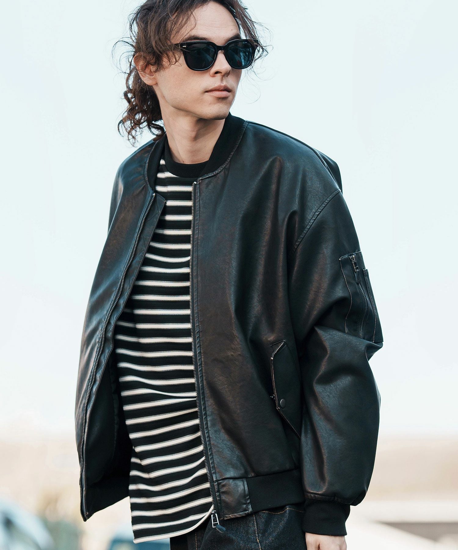 【CAMBIO(カンビオ)】フェイクレザーブルゾン　Mサイズ　ほぼ未使用 CAMBIO(カンビオ)】Vintage Like Synthetic Leather Oversized MA-1