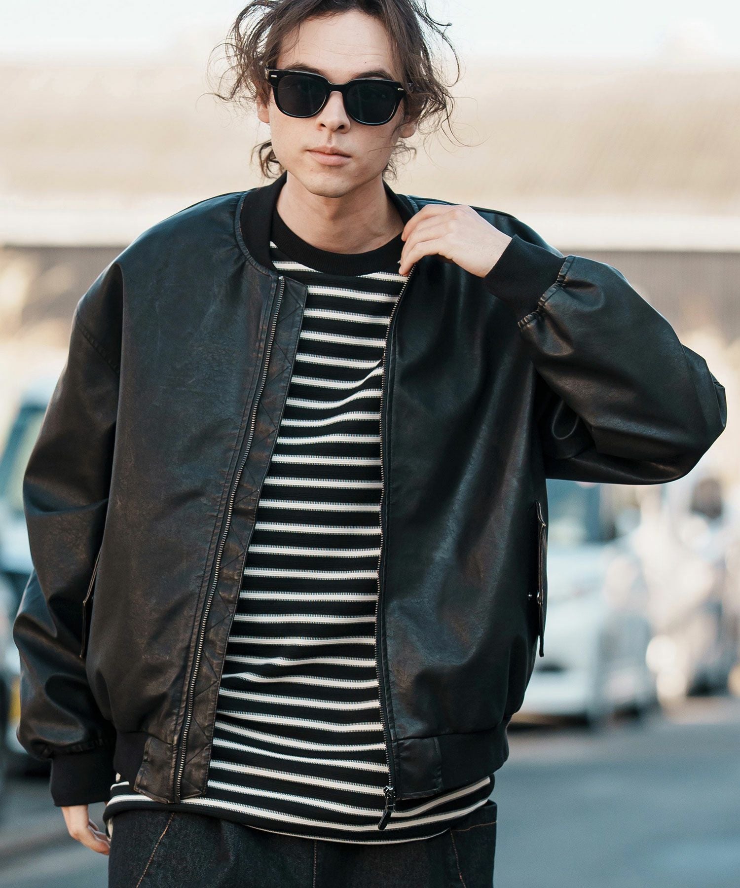 【CAMBIO(カンビオ)】フェイクレザーブルゾン　Mサイズ　ほぼ未使用 50%OFF【CAMBIO(カンビオ)】Oversized Re Product Leather Rib Blouson