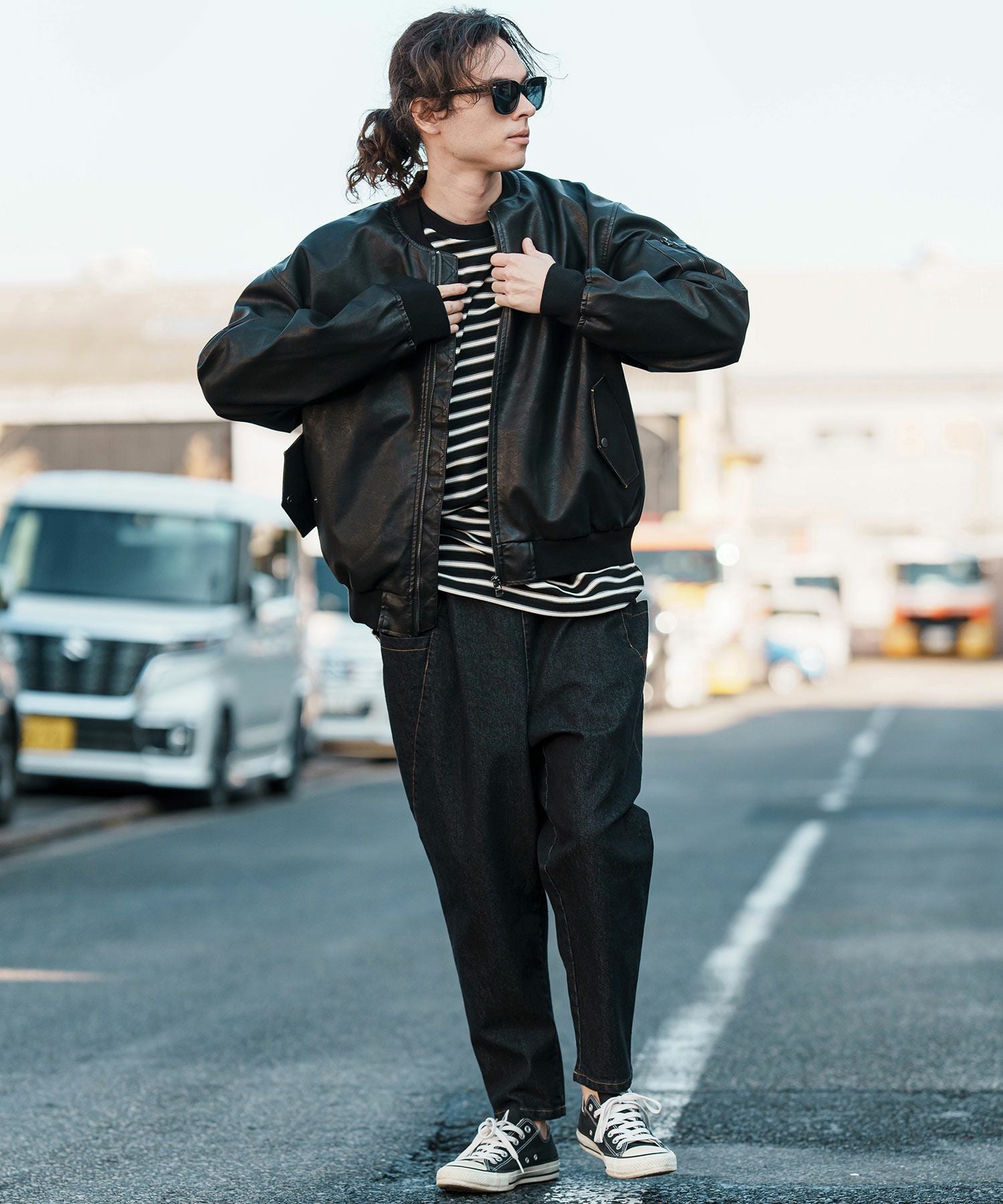 CAMBIO(カンビオ)】Vintage加工フェイクレザーMA-1ジャケット(HLCM0176