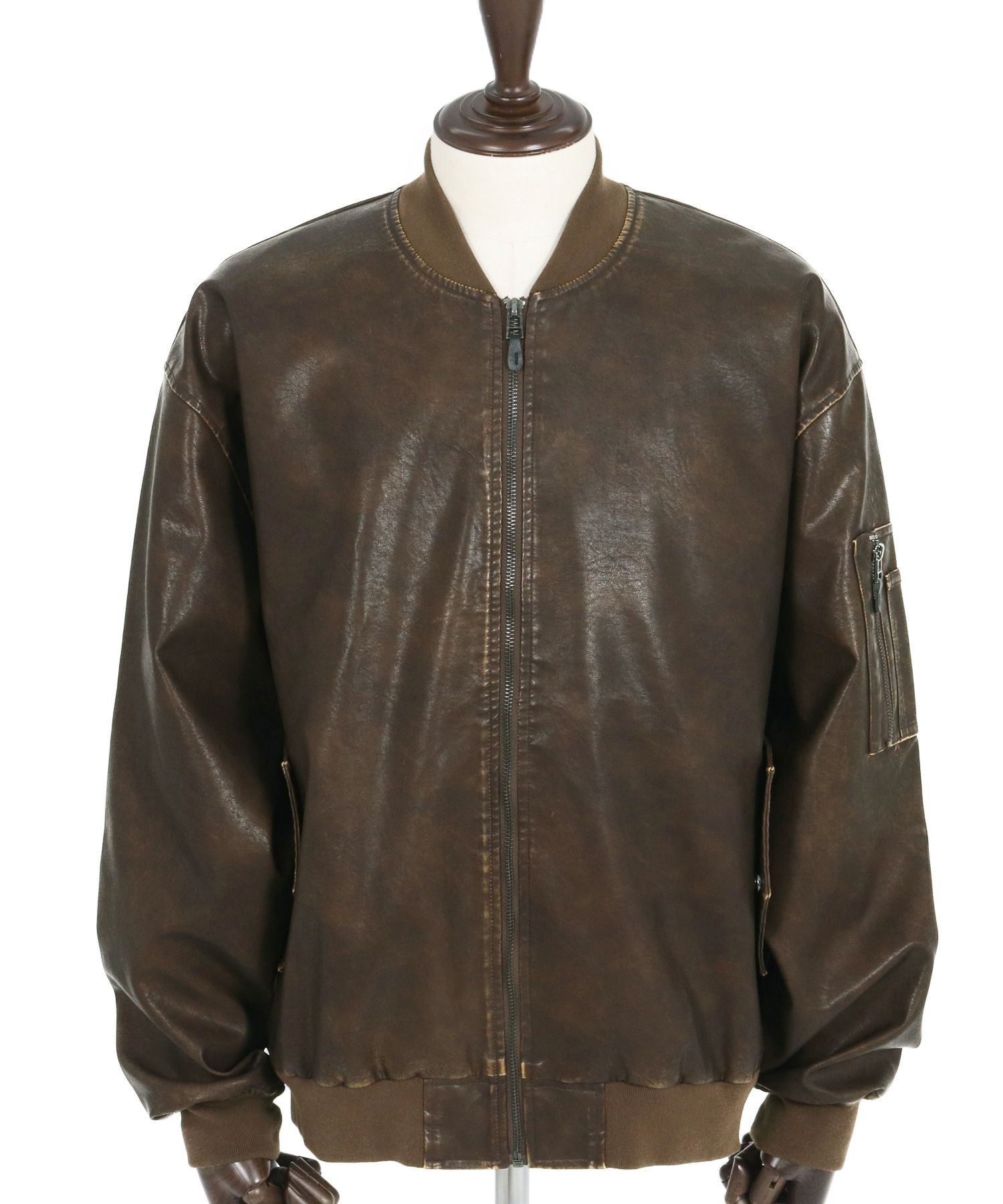 CAMBIO(カンビオ)】Vintage加工フェイクレザーMA-1ジャケット(HLCM0176 CAMBIO(カンビオ)】Vintage加工フェイクレザーMA-1ジャケット(HLCM0176