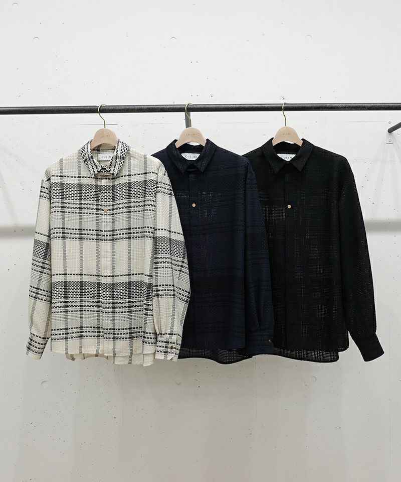 50%OFF【CULLNI(クルニ)】Sheer Tile Check Chin Tab Shirt シャツ(25