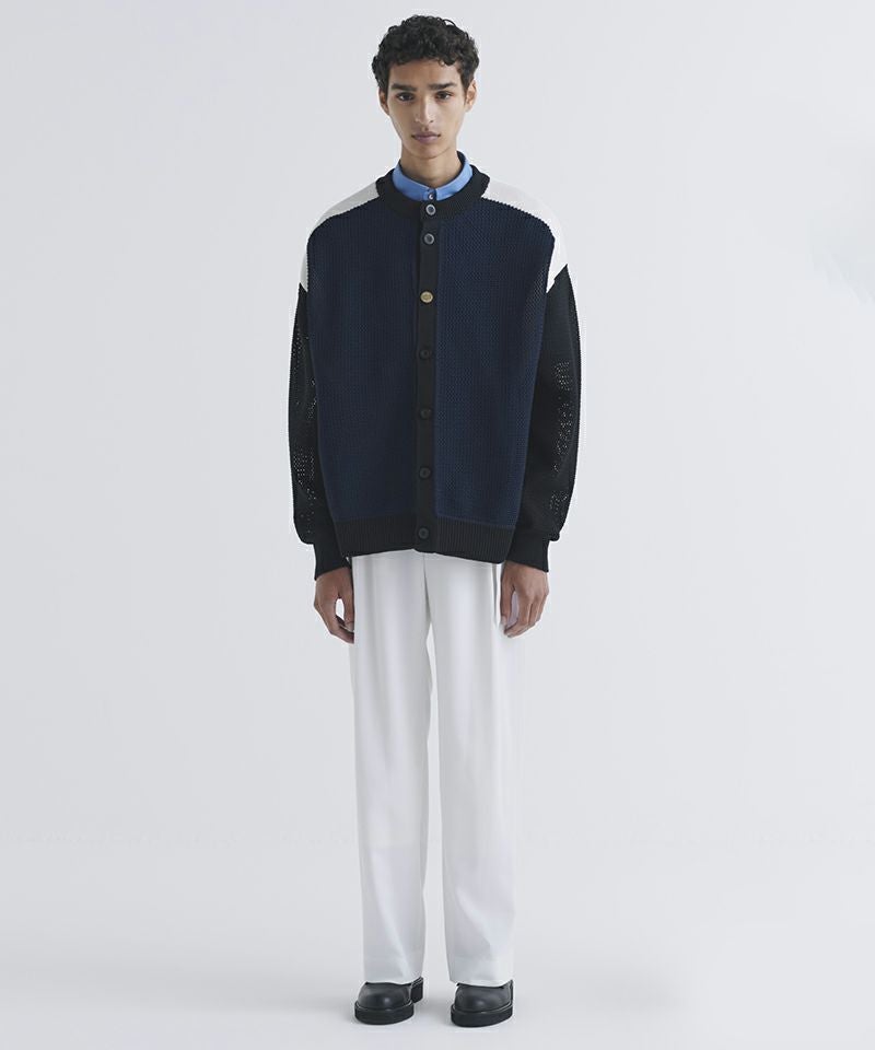 30%OFF【CULLNI(クルニ)】Bi Color Collarless Mesh Knit Jacket ノー