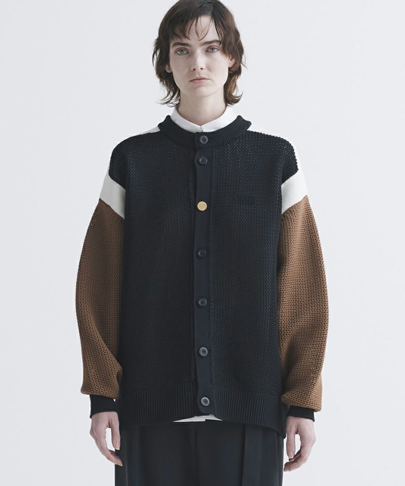 CULLNI 25SS ノーカラージャケット 30%OFF【CULLNI(クルニ)】Bi Color Collarless Mesh Knit Jacket ノー