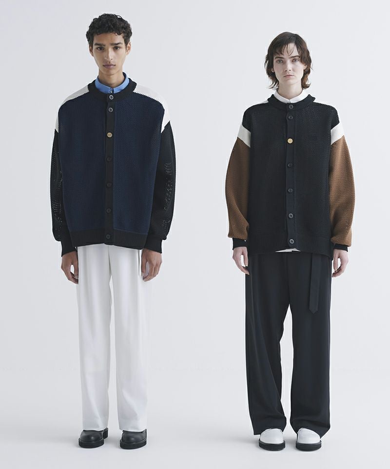 CULLNI 25SS ノーカラージャケット 30%OFF【CULLNI(クルニ)】Bi Color Collarless Mesh Knit Jacket ノー