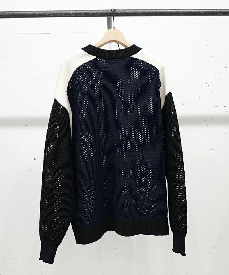30%OFF【CULLNI(クルニ)】Bi Color Collarless Mesh Knit Jacket ノー