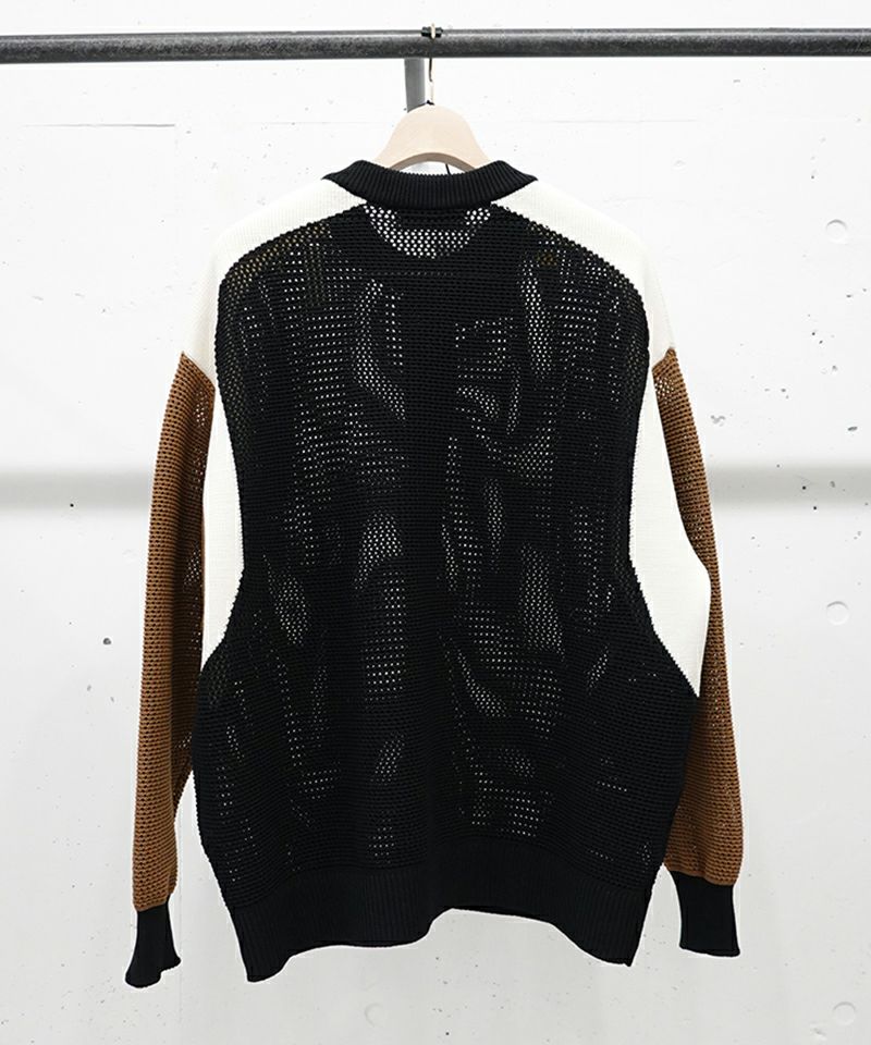 CULLNI 25SS ノーカラージャケット 30%OFF【CULLNI(クルニ)】Bi Color Collarless Mesh Knit Jacket ノー