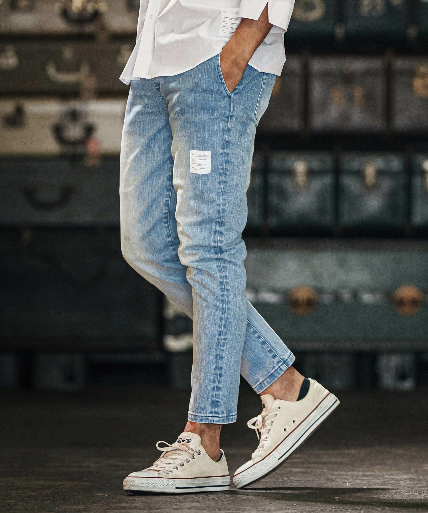 wjk reluxe】tight knit denim tapered easy pants デニムイージー