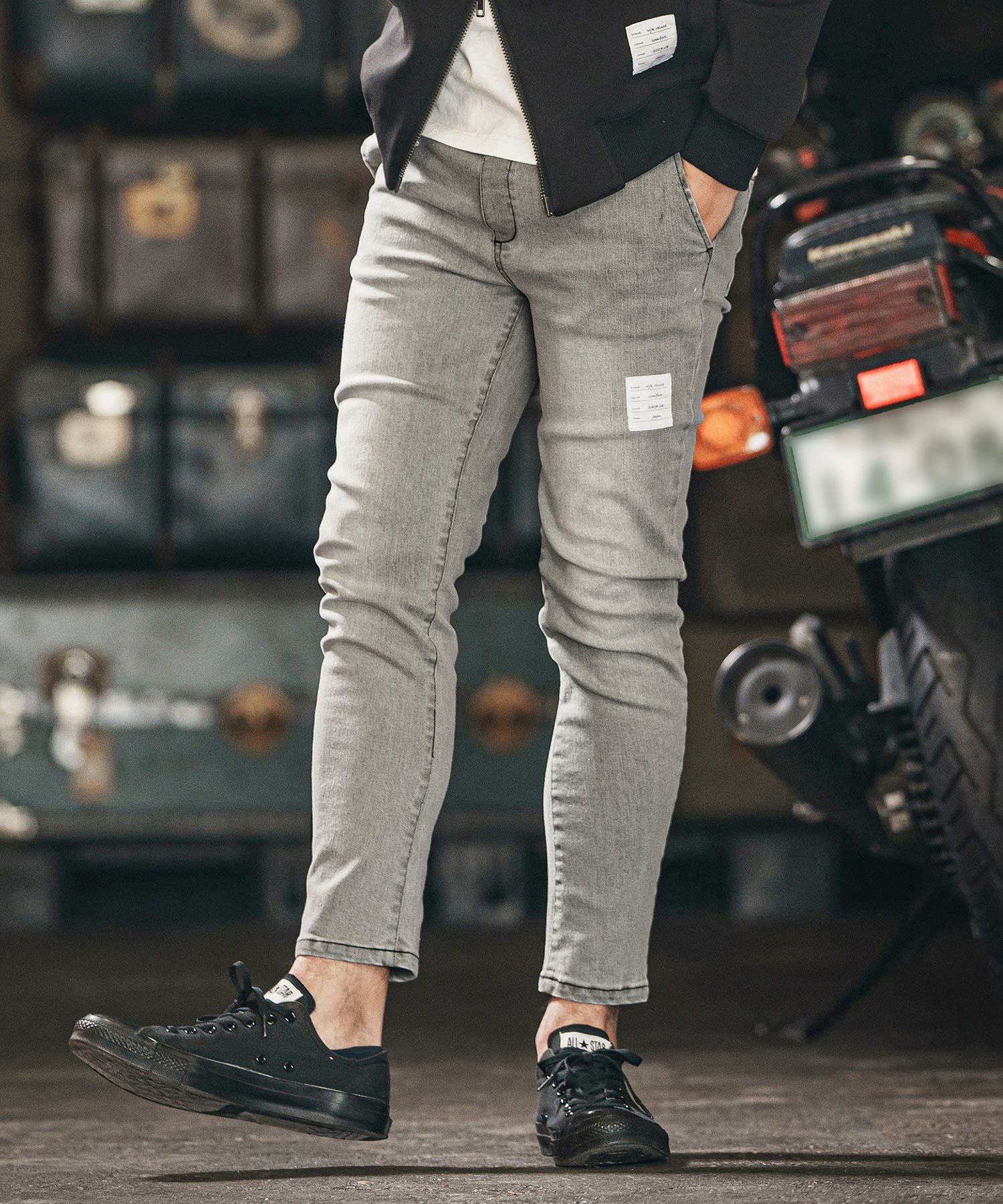 wjk reluxe】tight knit denim tapered easy pants デニムイージー