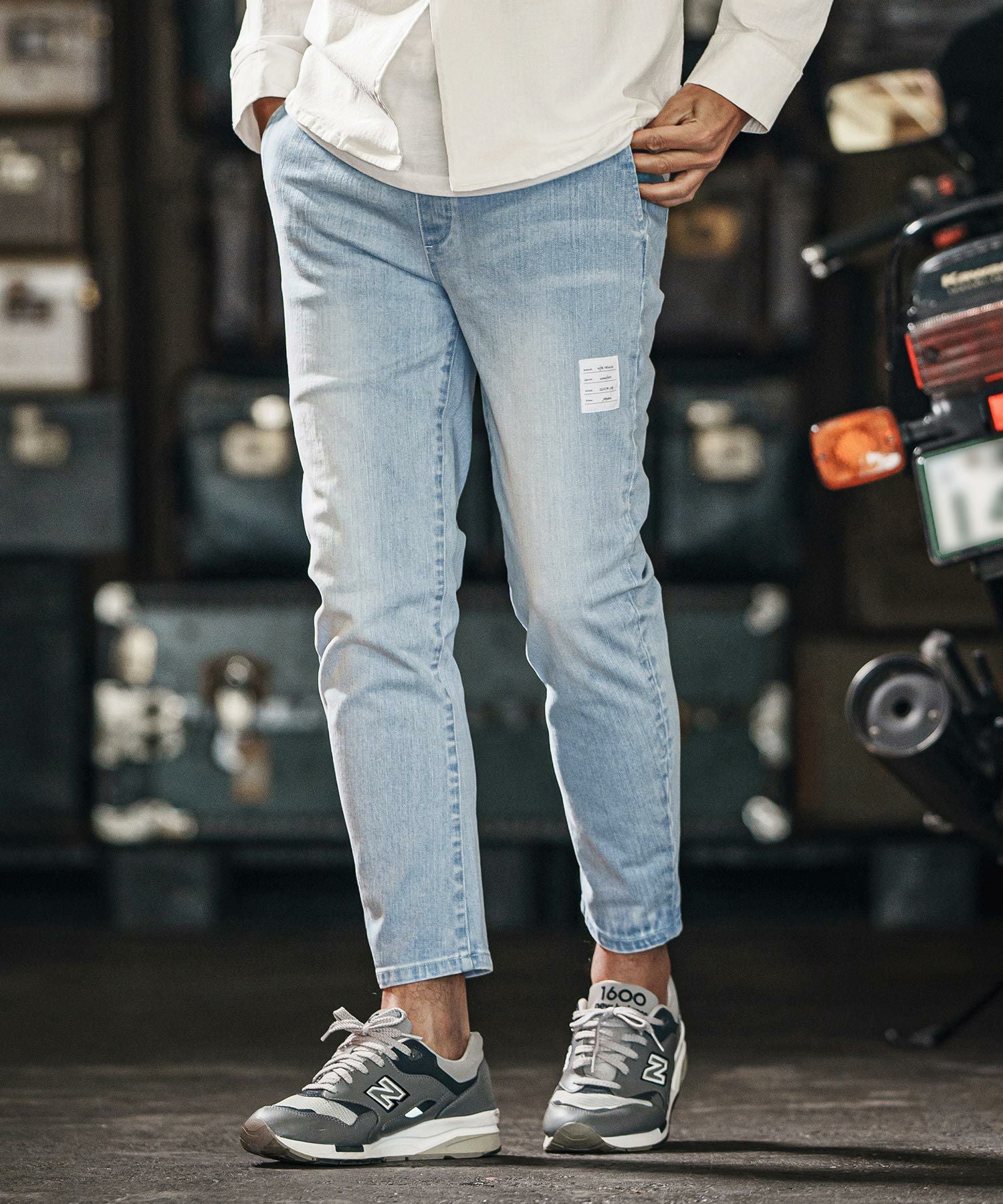 wjk reluxe】tight knit denim tapered easy pants デニムイージー