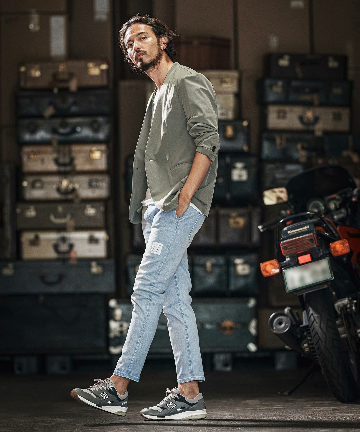 wjk reluxe】tight knit denim tapered easy pants デニムイージー
