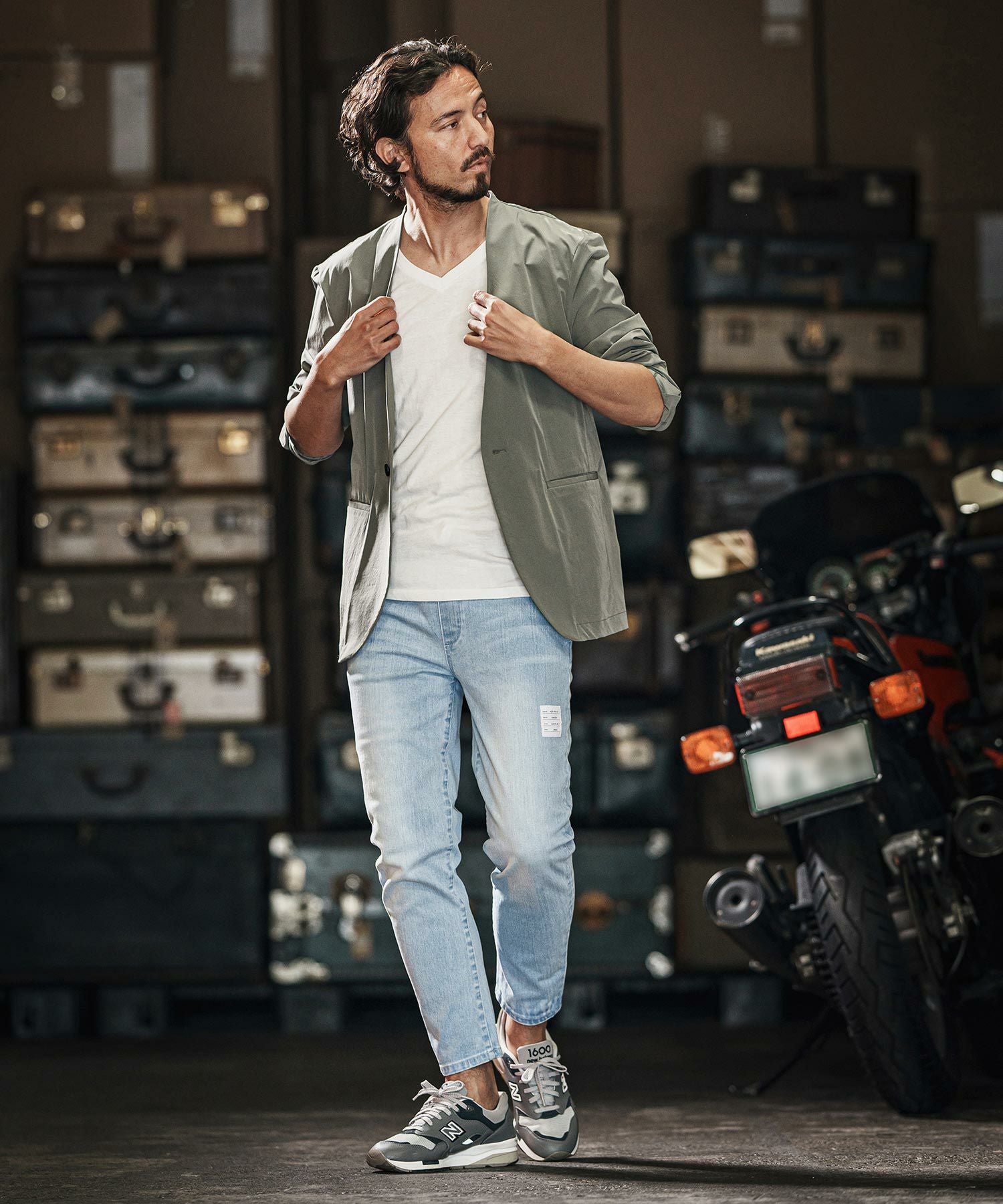 wjk reluxe】tight knit denim tapered easy pants デニムイージー
