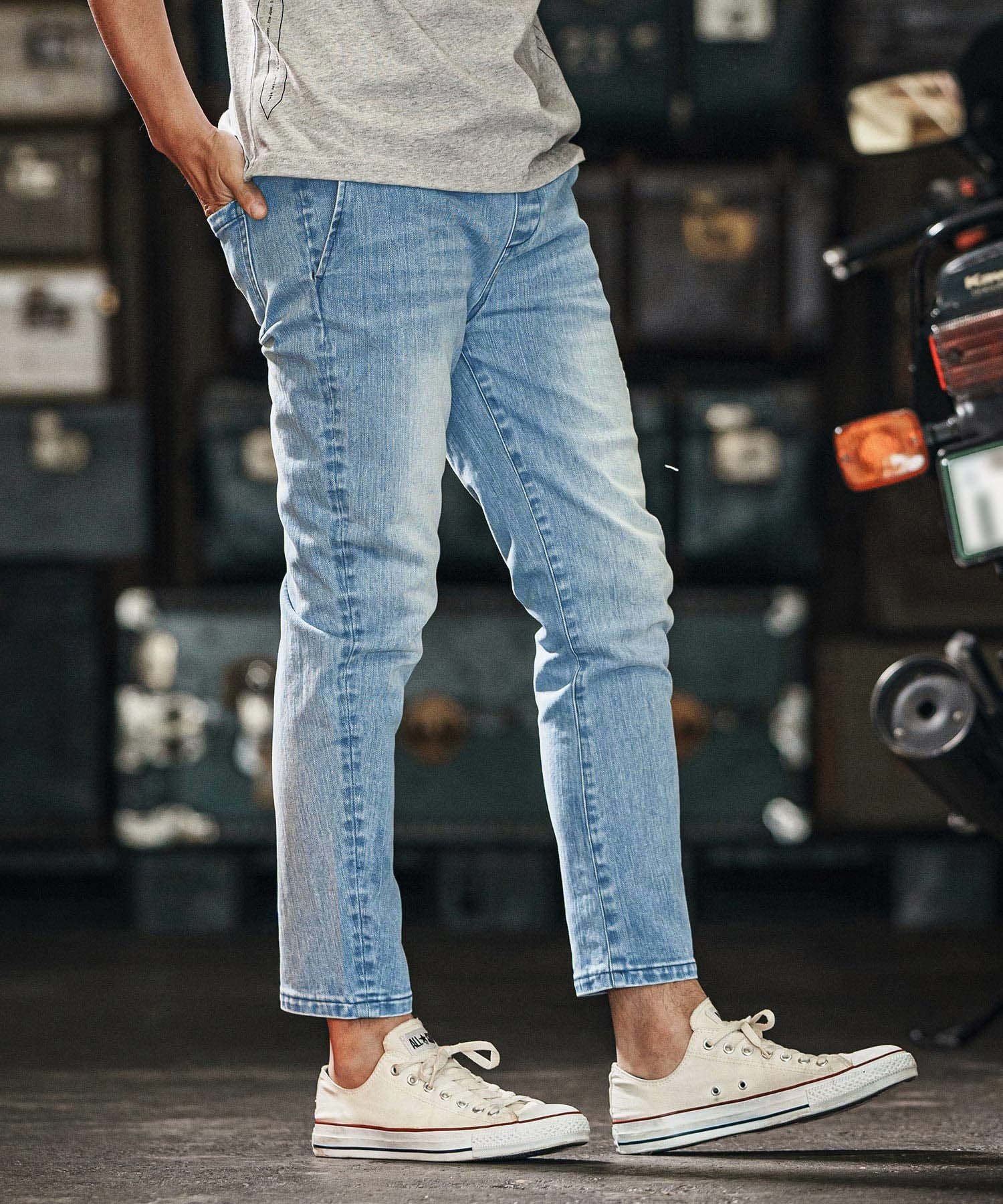 wjk reluxe】tight knit denim tapered easy pants デニムイージー