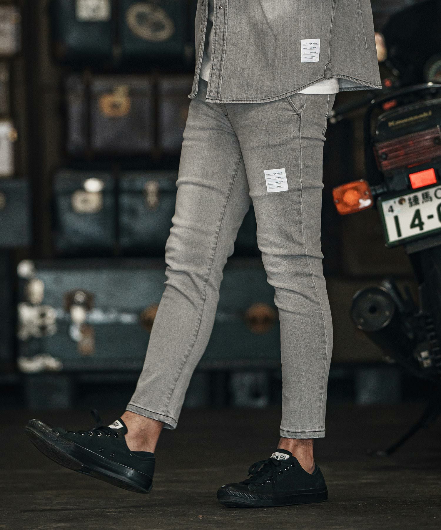 wjk reluxe】tight knit denim tapered easy pants デニムイージー