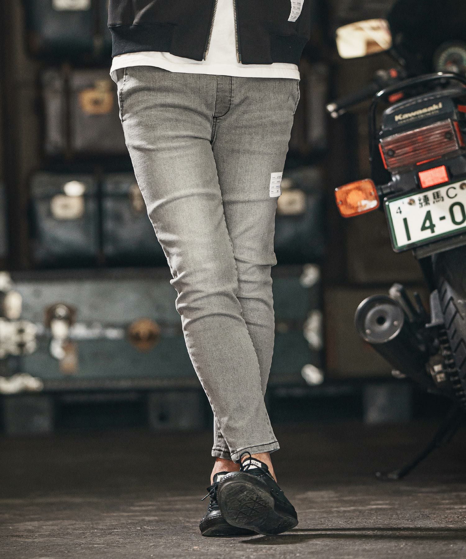 wjk reluxe】tight knit denim tapered easy pants デニムイージー