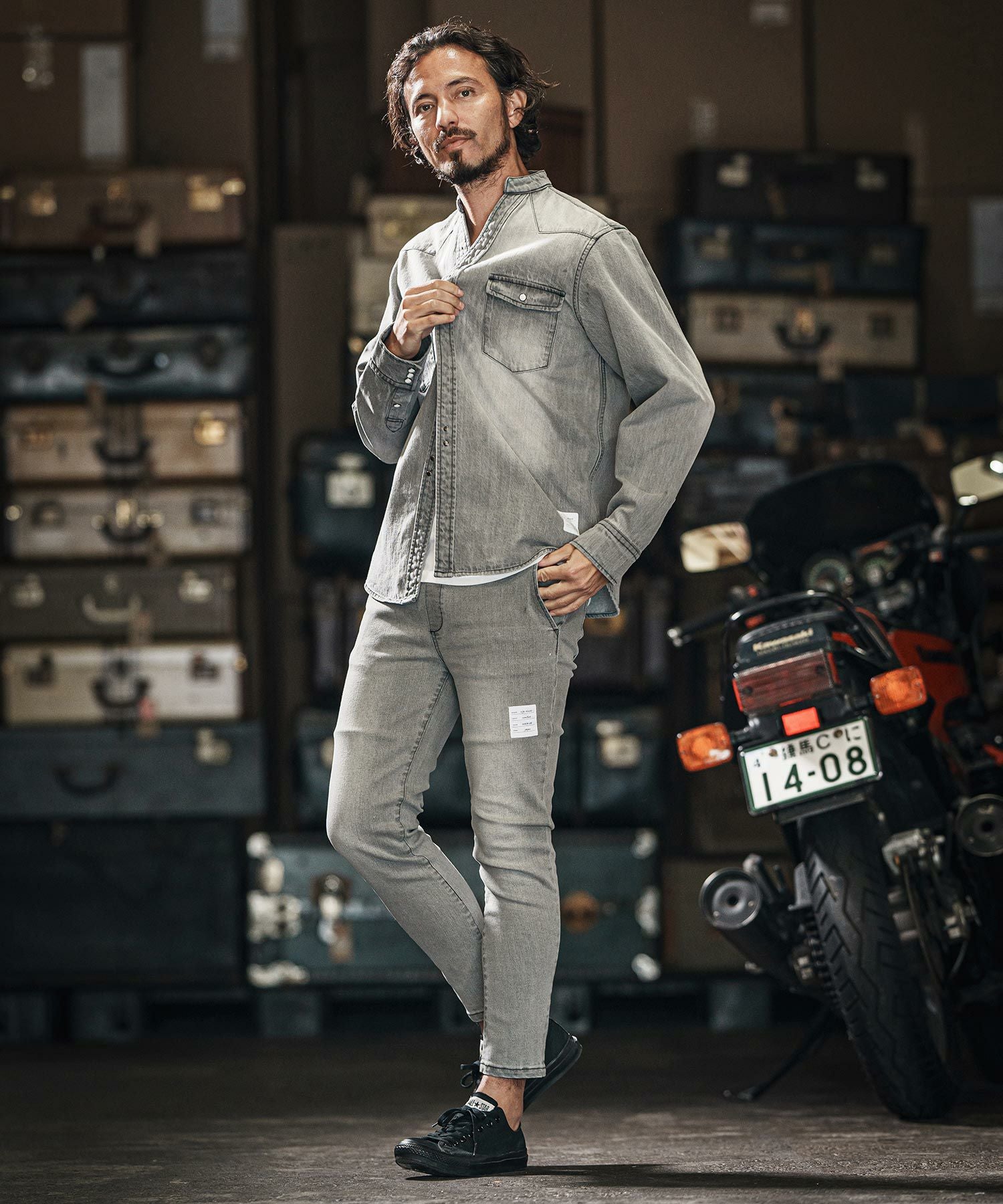 wjk reluxe】tight knit denim tapered easy pants デニムイージー