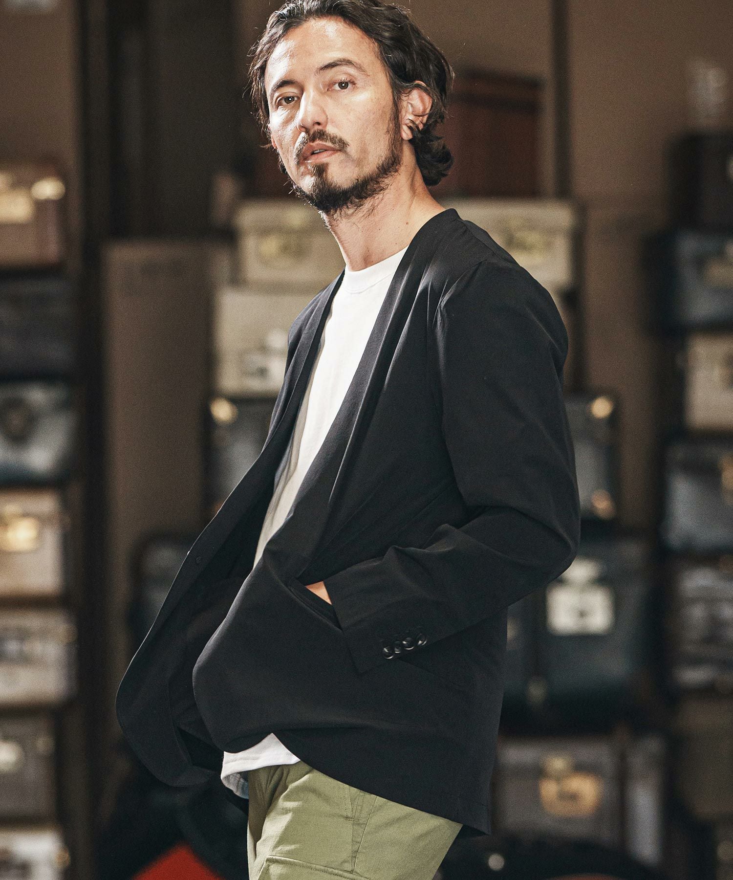 ジャケット・アウター HELLA 25AW silk nep collarless jacket 30%OFF【wjk reluxe】cool stretch collarless jacket ノーカラー