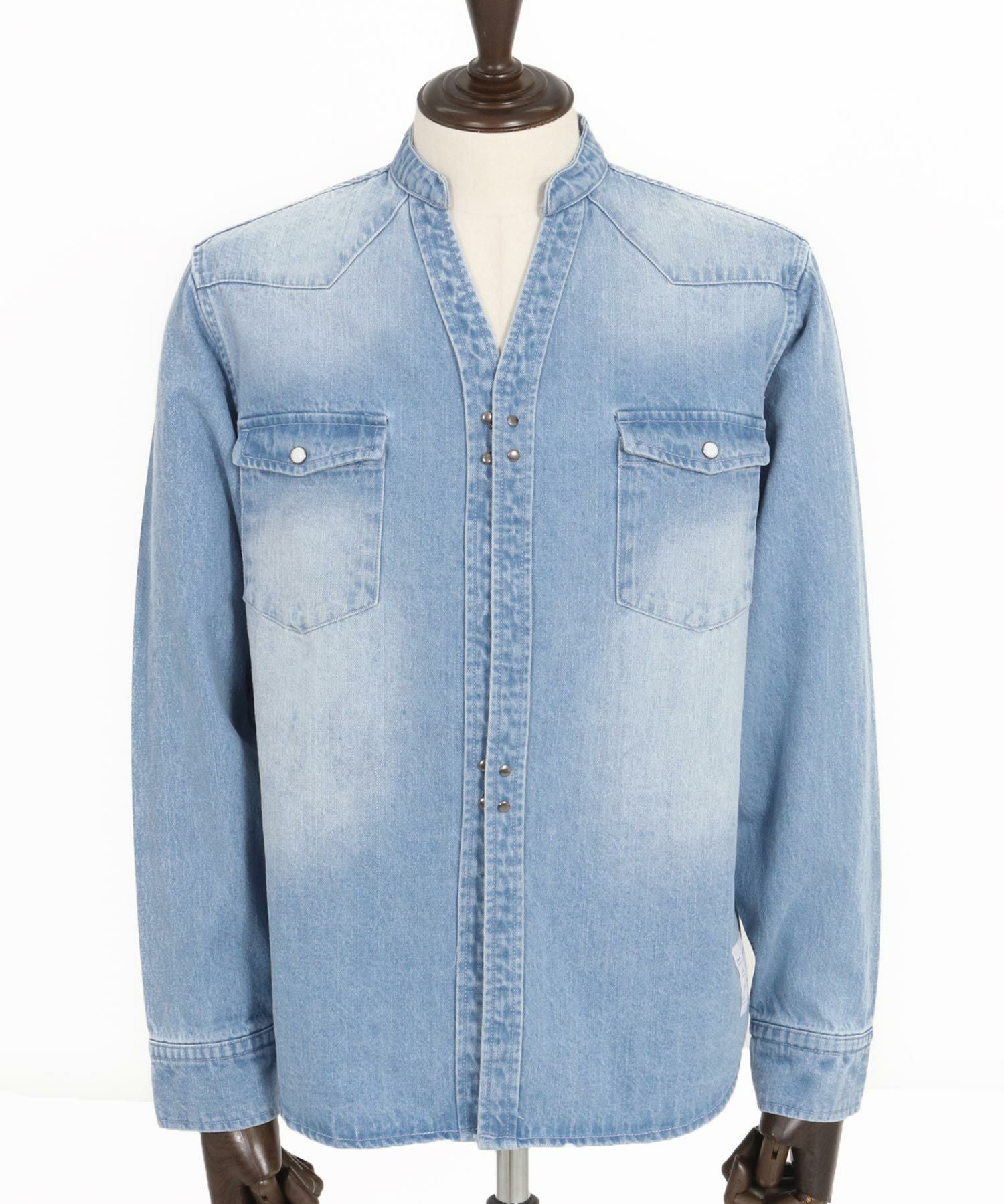 ＷＡ様2本 wjk reluxe】tight knit denim no collar western shirt ノーカラー