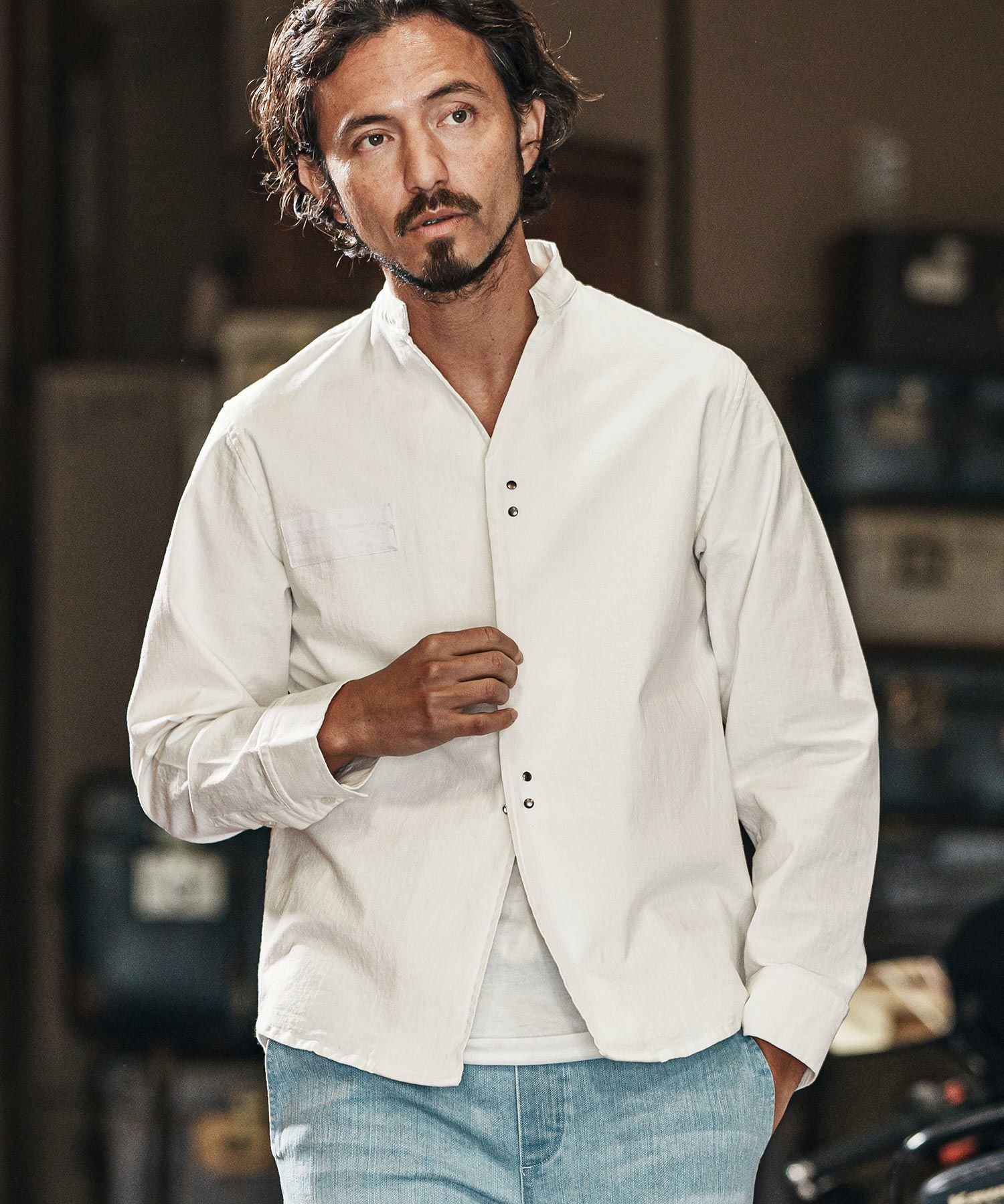 50%OFF【wjk reluxe】ripstop no collar hook shirts ノーカラーフック