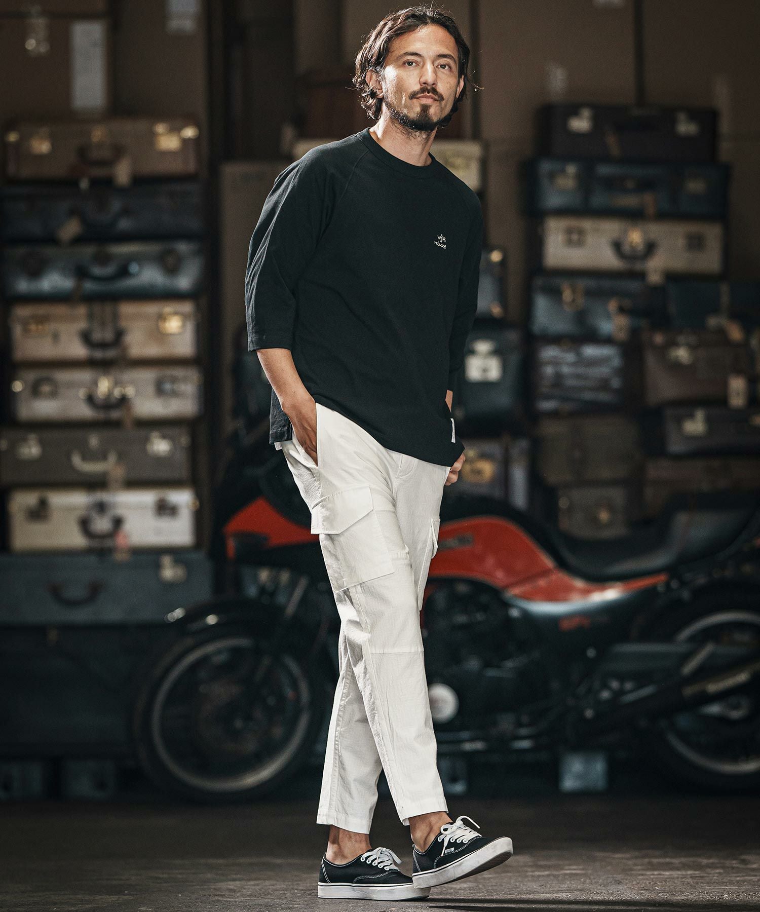 wjk reluxe】embroidery 3-4 sleeve cut sew 7分袖Tシャツ(WR25S-28