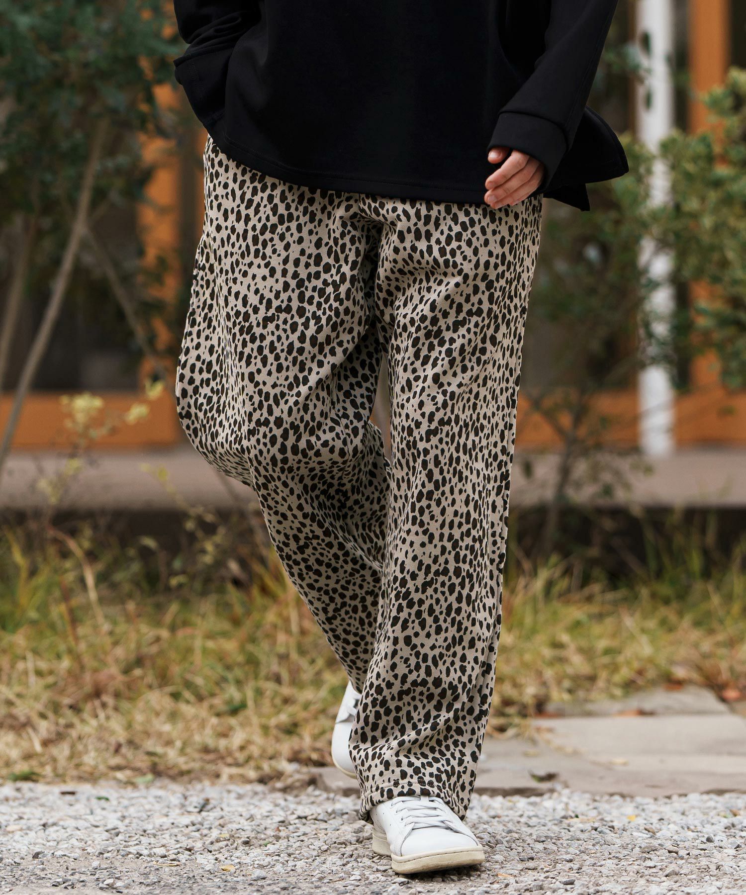 CAMBIO(カンビオ)】Leopard Wide Straight Sweat Pants スウェット