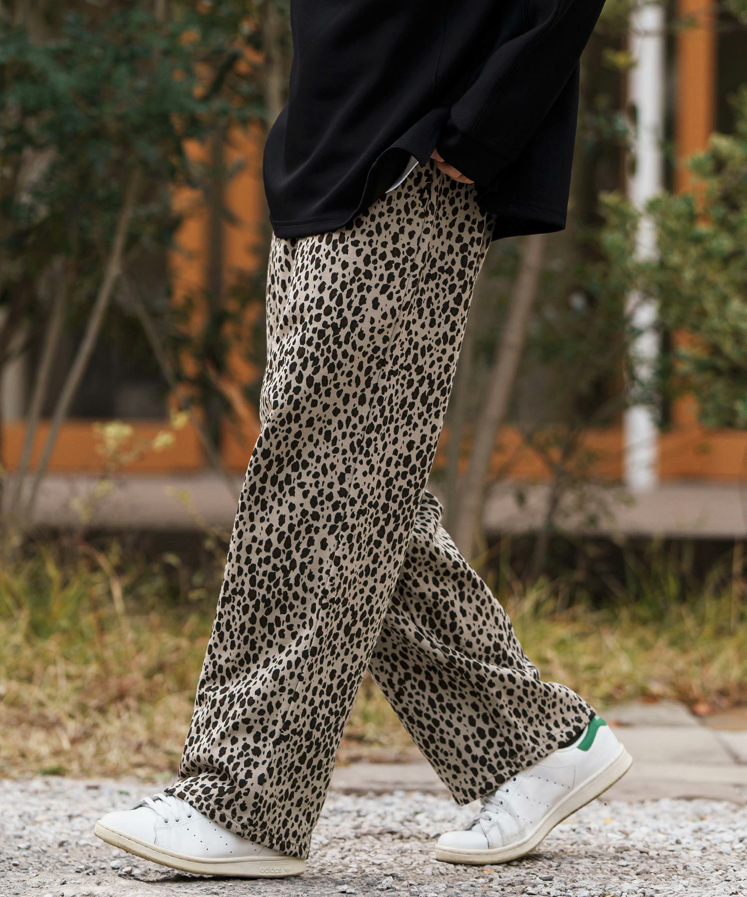 グレー スウェットパンツ レオパードプリント CAMBIO(カンビオ)】Leopard Wide Straight Sweat Pants スウェット