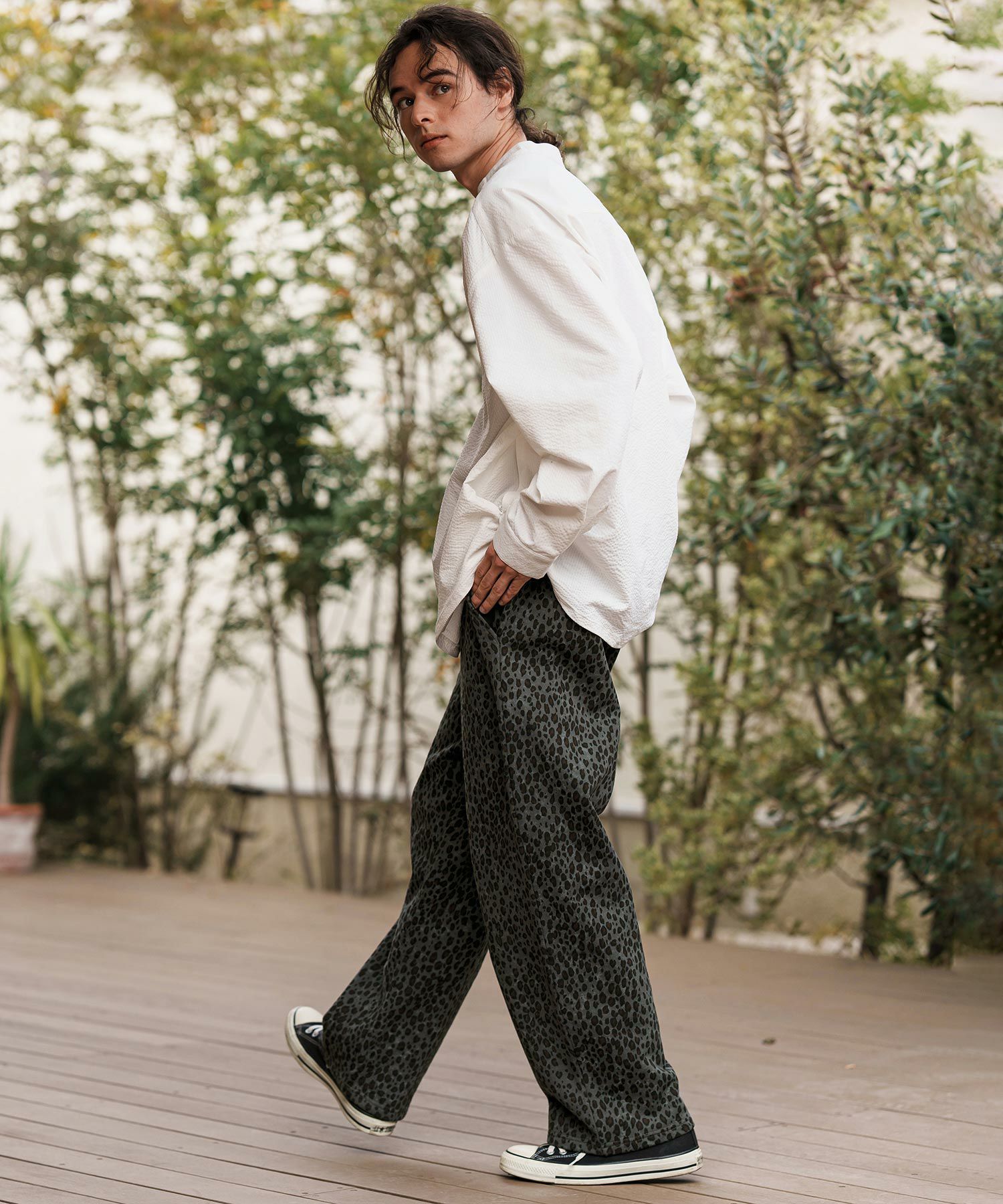 グレー スウェットパンツ レオパードプリント CAMBIO(カンビオ)】Leopard Wide Straight Sweat Pants スウェット