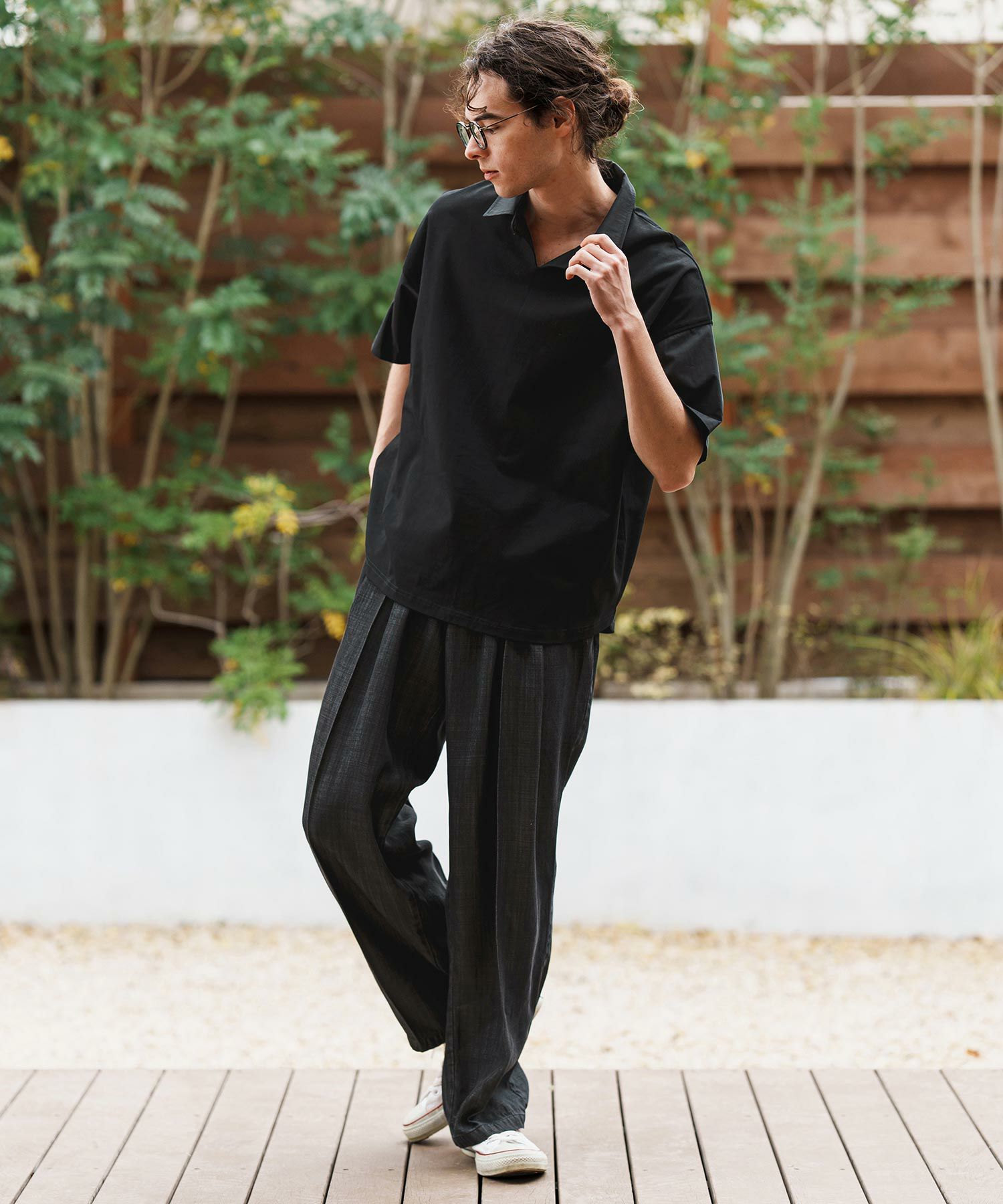 30%OFF【CAMBIO(カンビオ)】Silky Denim Two Tuck Wide Straight Pants