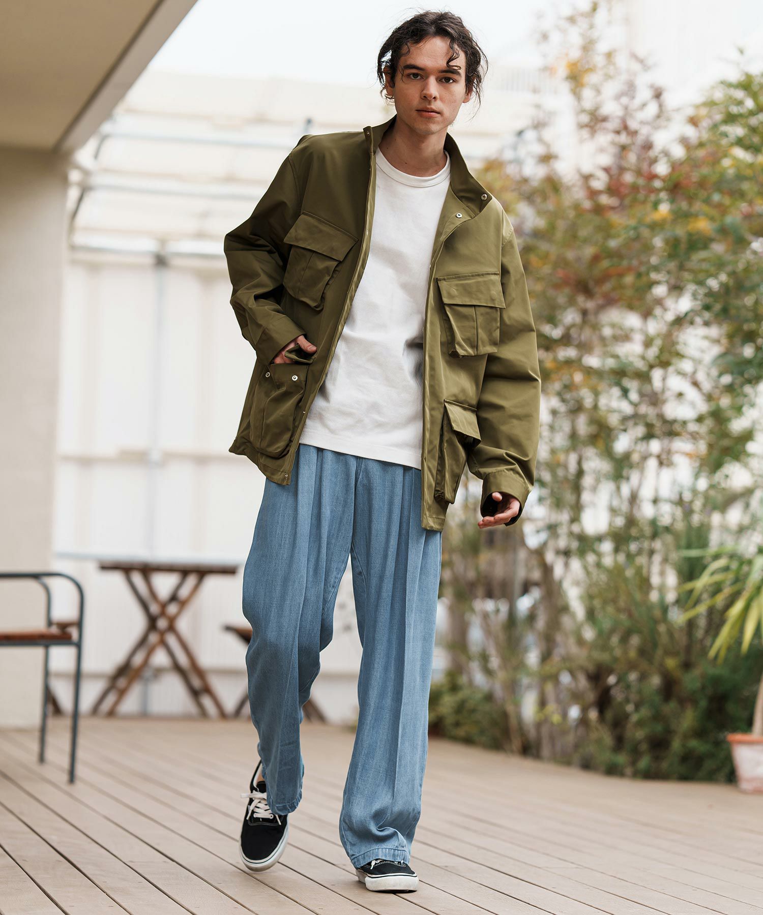 30%OFF【CAMBIO(カンビオ)】Silky Denim Two Tuck Wide Straight Pants