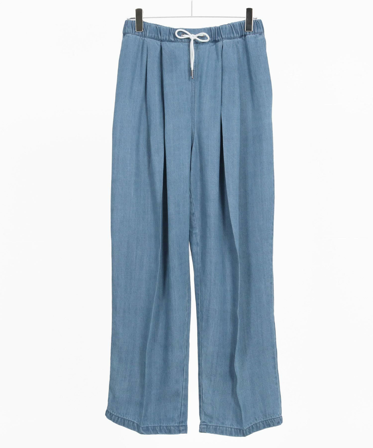 30%OFF【CAMBIO(カンビオ)】Silky Denim Two Tuck Wide Straight Pants