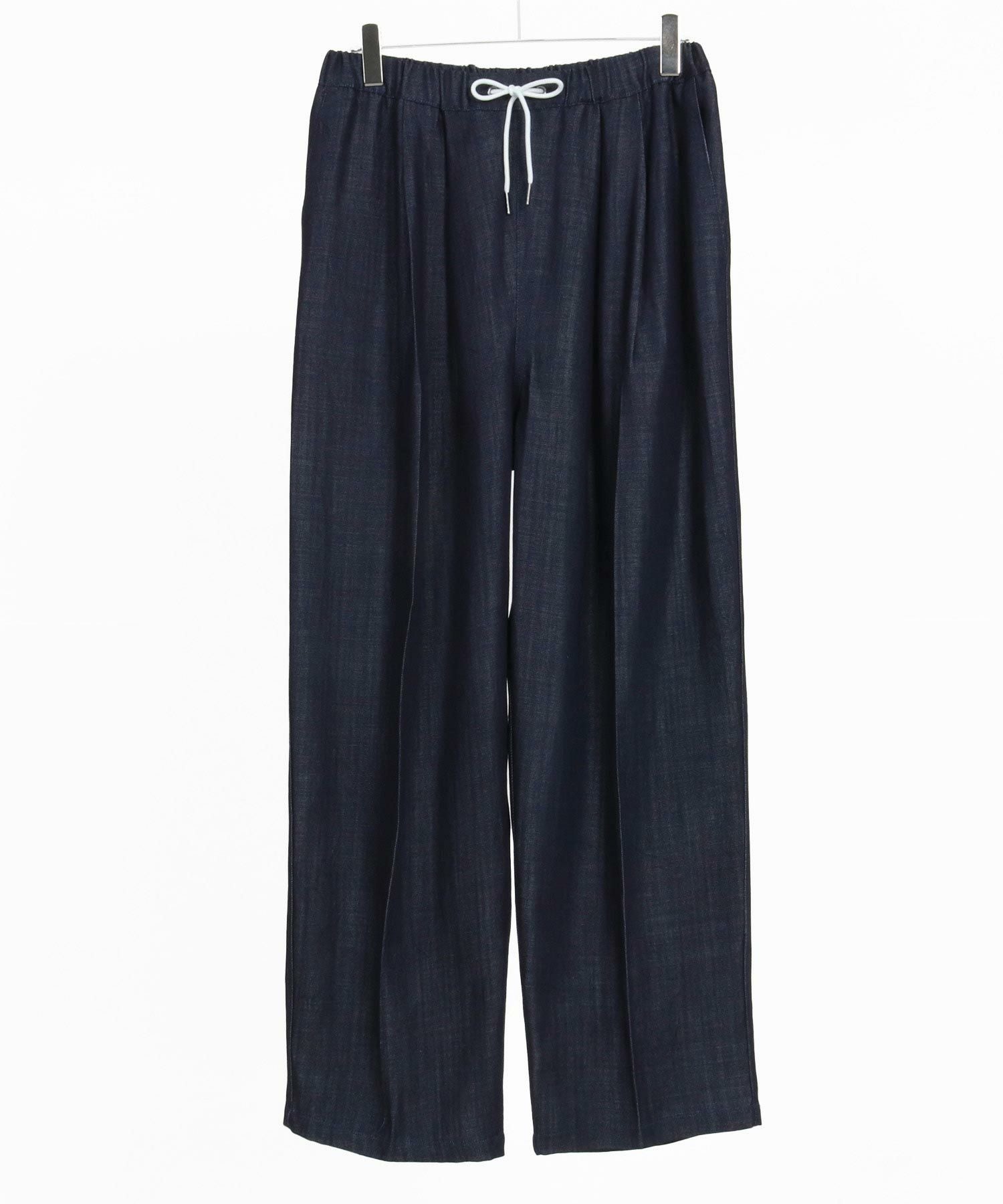 30%OFF【CAMBIO(カンビオ)】Silky Denim Two Tuck Wide Straight Pants