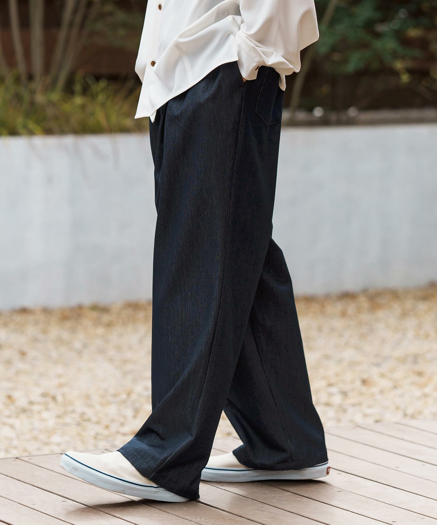 CAMBIO(カンビオ)】Ripstop Like Denim Two Tuck Wide Straight Pants