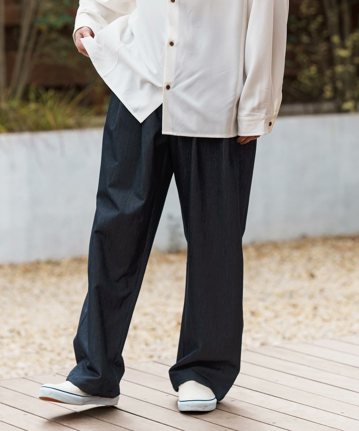 CAMBIO(カンビオ)】Ripstop Like Denim Two Tuck Wide Straight Pants