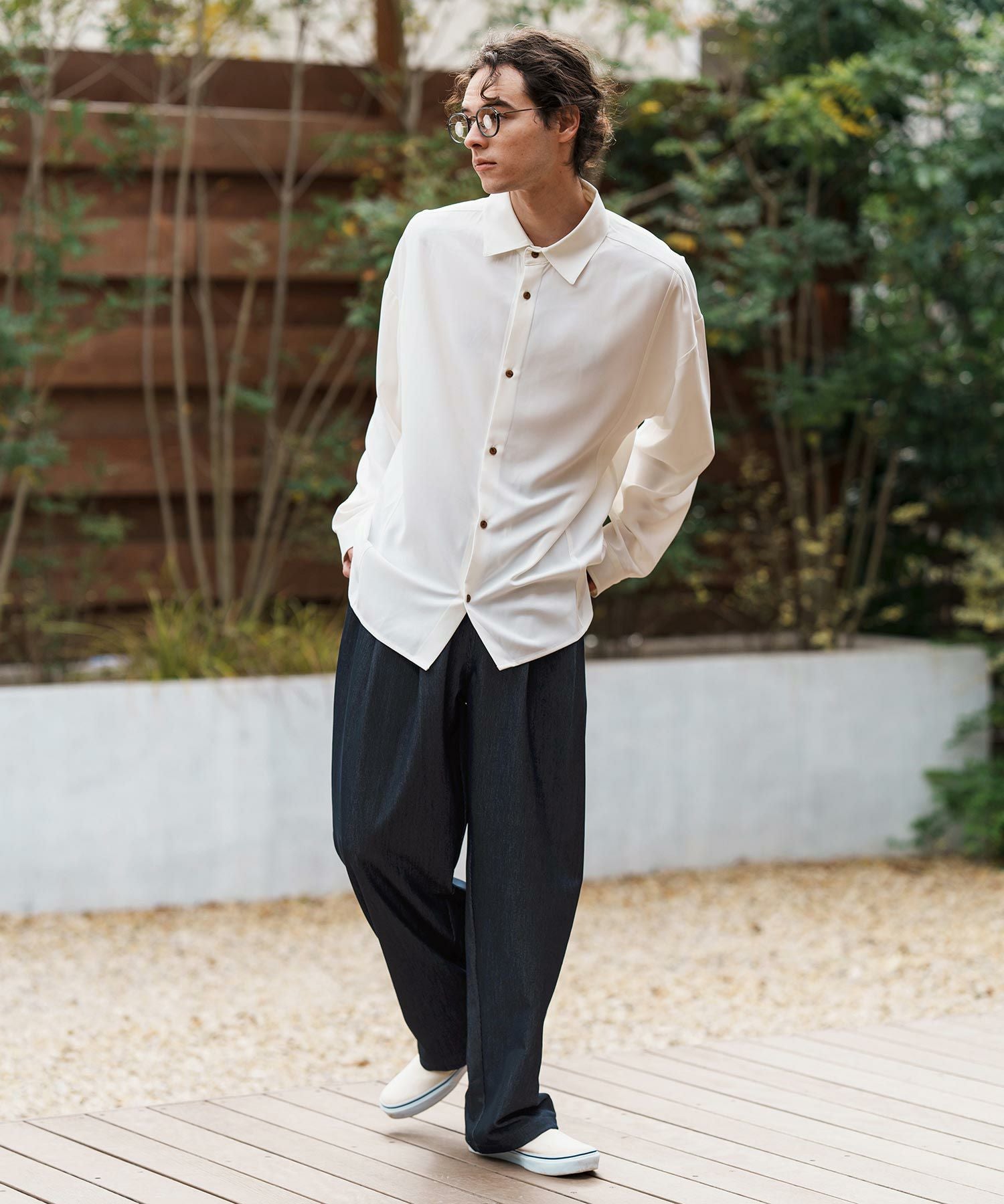 CAMBIO(カンビオ)】Ripstop Like Denim Two Tuck Wide Straight Pants