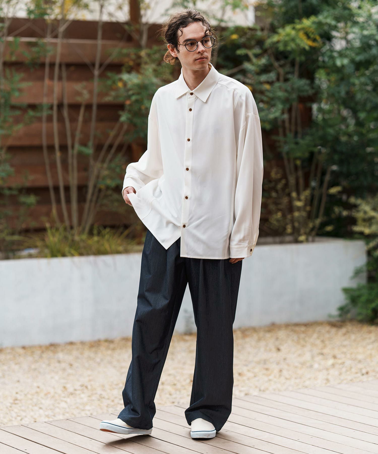 CAMBIO(カンビオ)】Ripstop Like Denim Two Tuck Wide Straight Pants