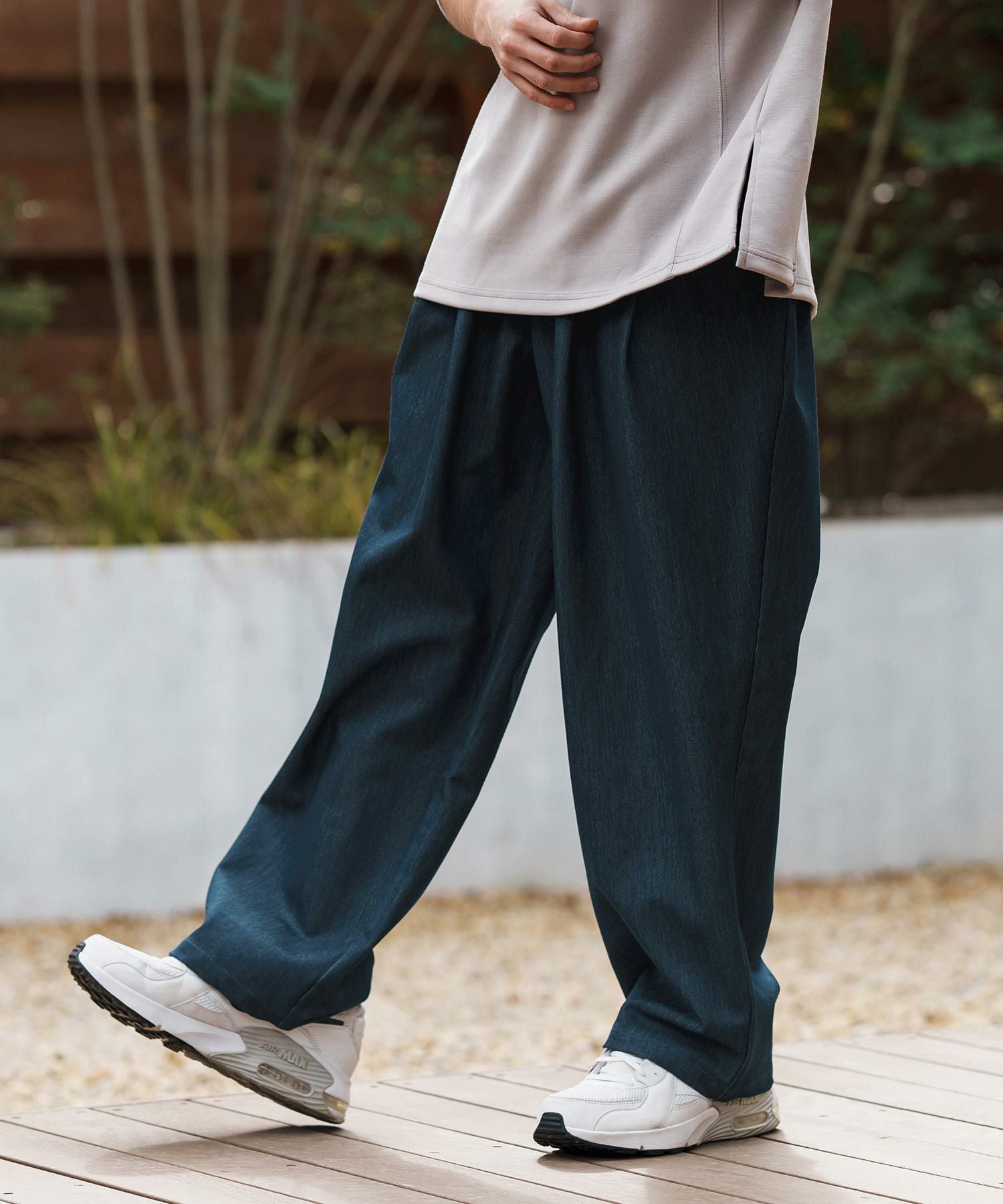 CAMBIO(カンビオ)】Ripstop Like Denim Two Tuck Wide Straight Pants