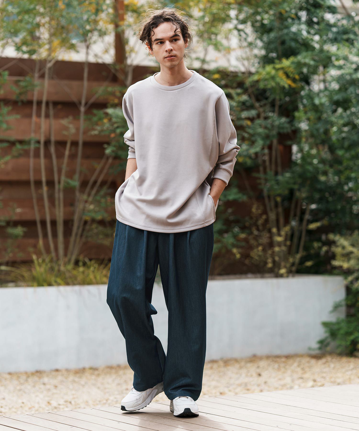 CAMBIO(カンビオ)】Ripstop Like Denim Two Tuck Wide Straight Pants
