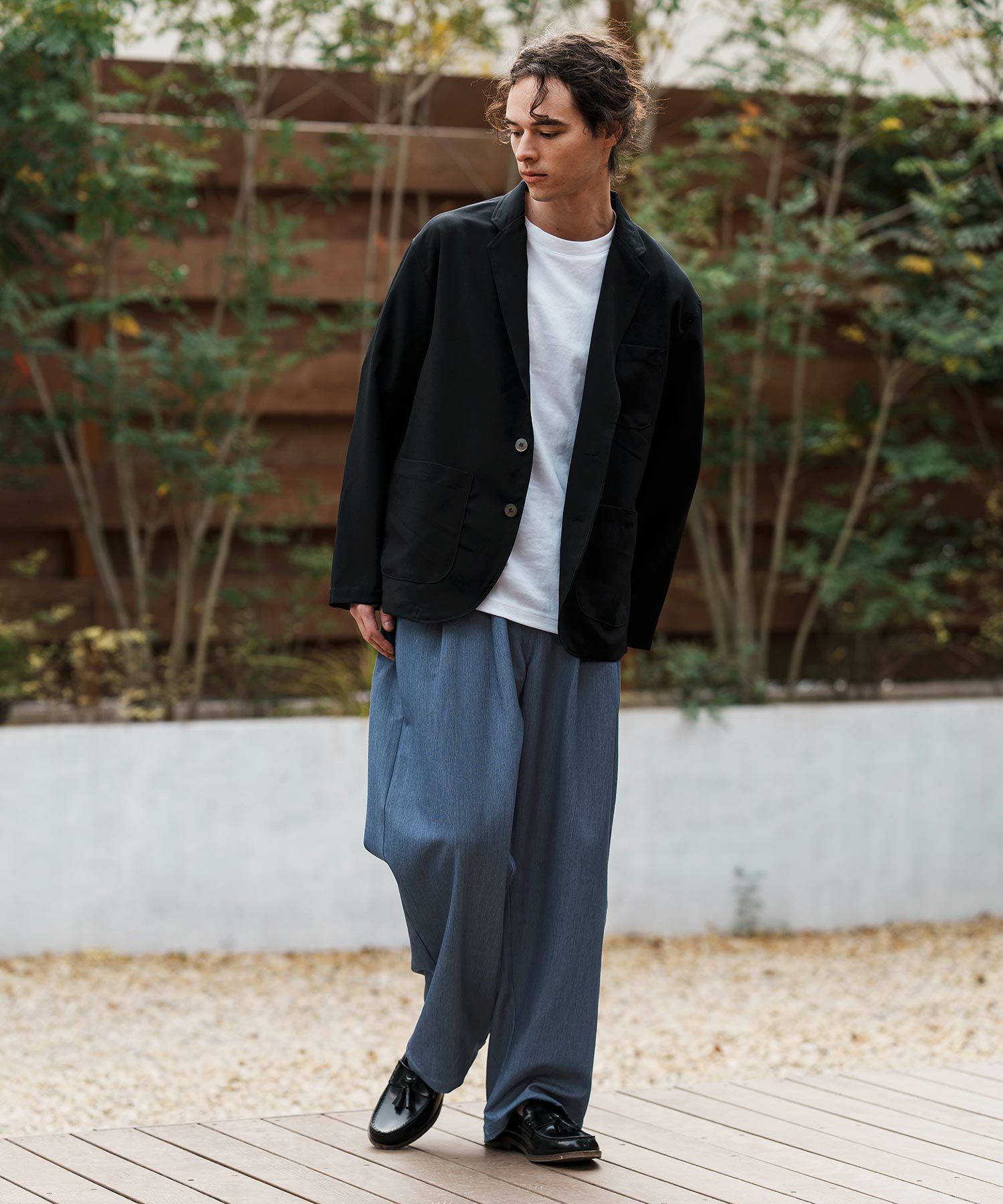 CAMBIO(カンビオ)】Ripstop Like Denim Two Tuck Wide Straight Pants