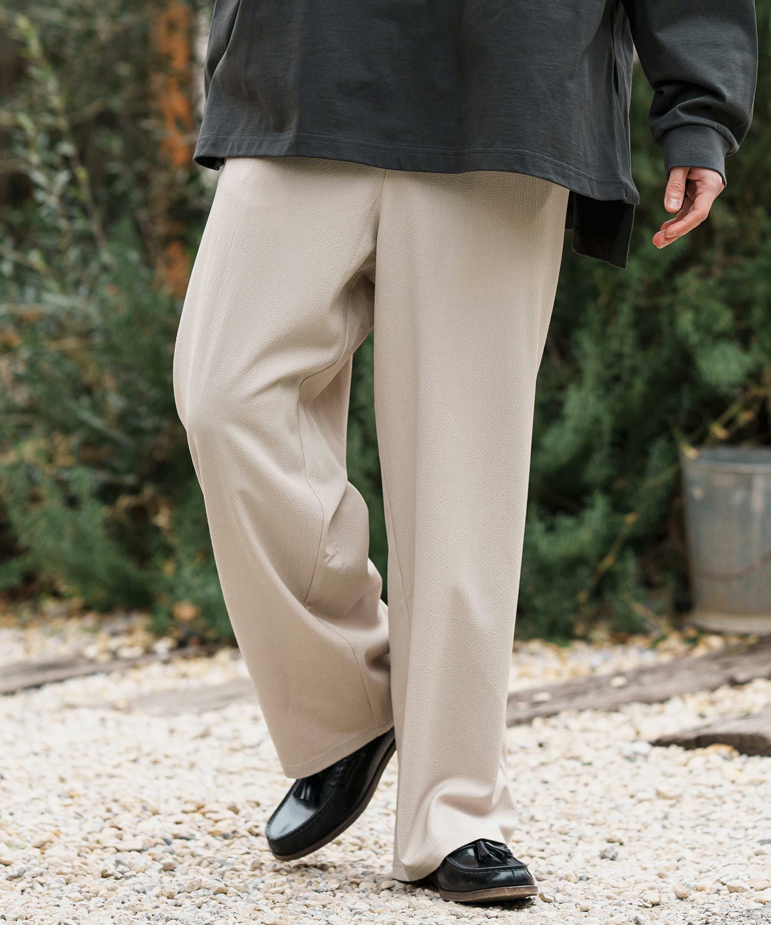 CAMBIO(カンビオ)】Seersucker Wide Straight Pants ワイドストレート